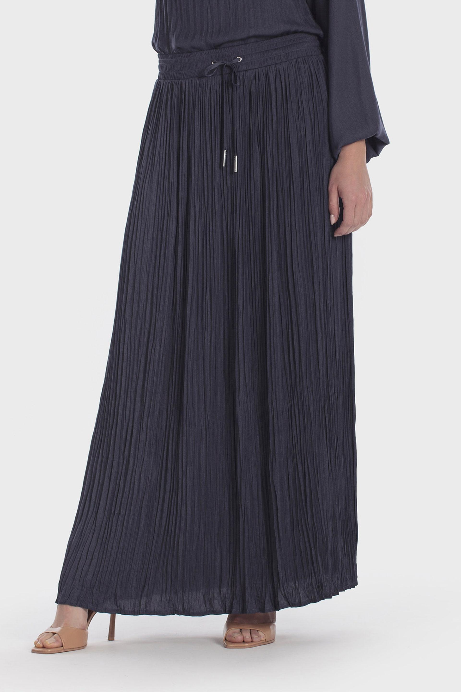 Blue Long Pleated Skirt, Blue Navy, medium