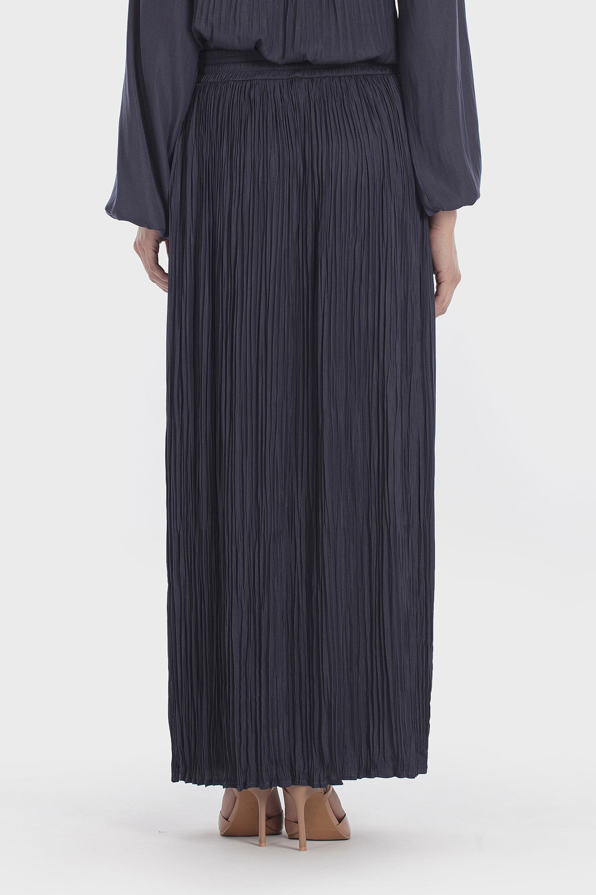 Blue Long Pleated Skirt, Blue Navy, large image number 3