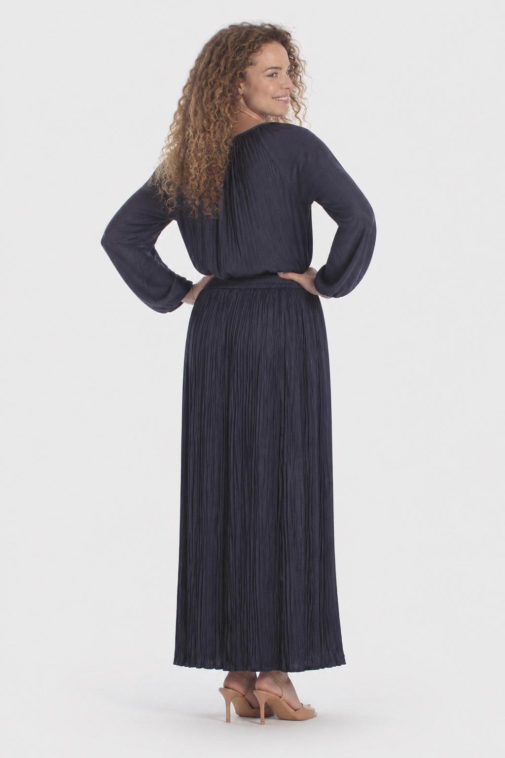 Blue Long Pleated Skirt, Blue Navy, large image number 5