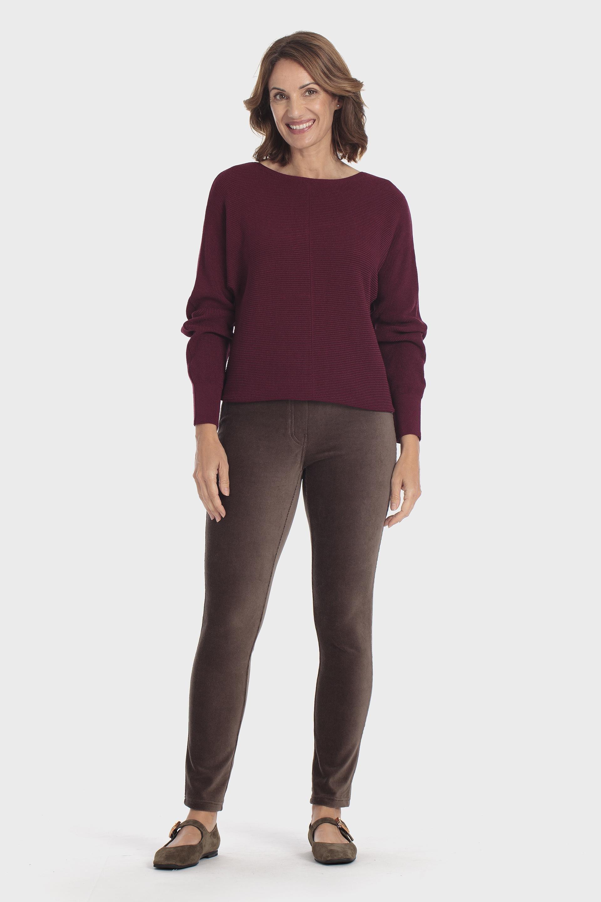بلوفر بأكمام واسعة وياقة قارب عنابي, Red Dark, medium