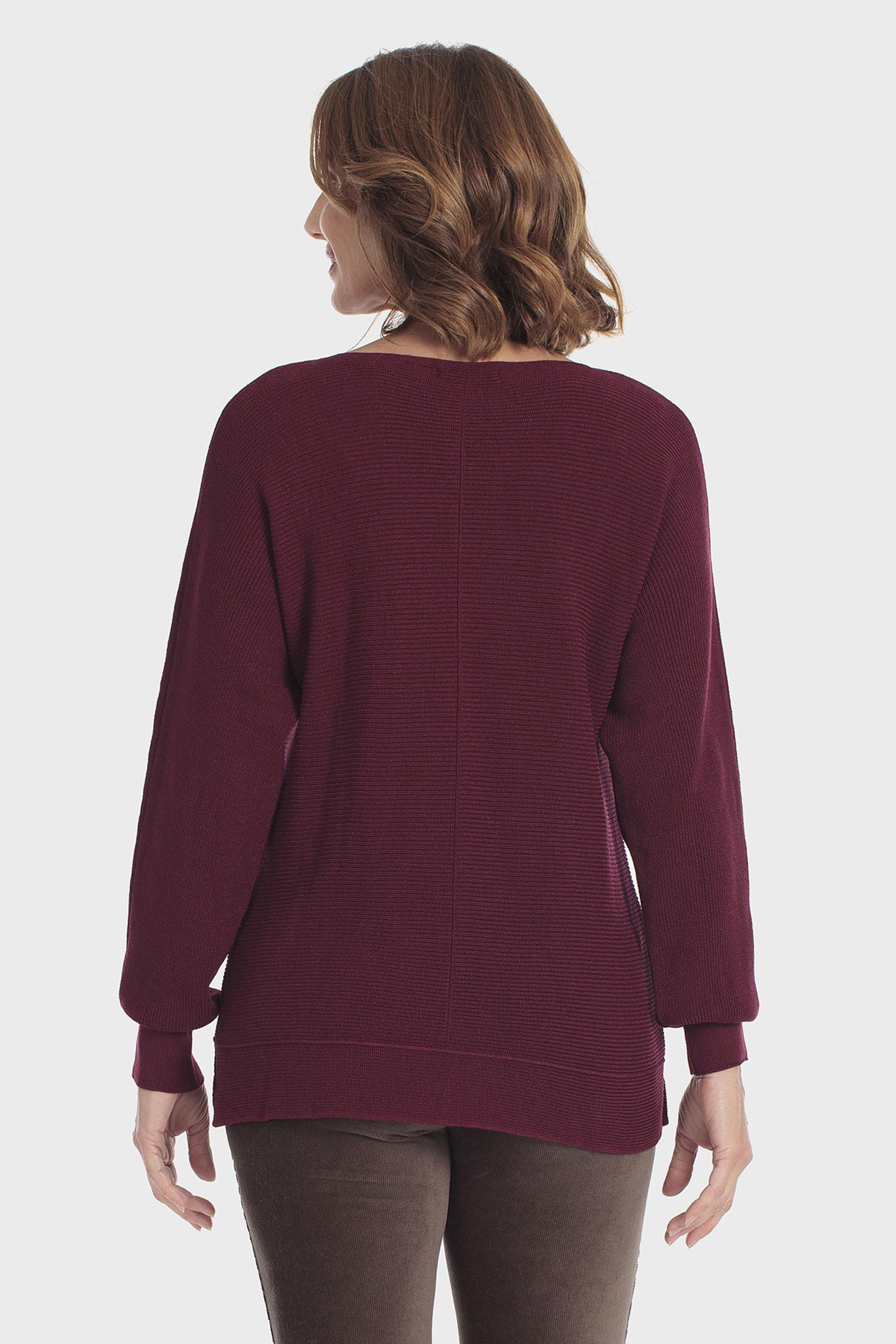 بلوفر بأكمام واسعة وياقة قارب عنابي, Red Dark, medium