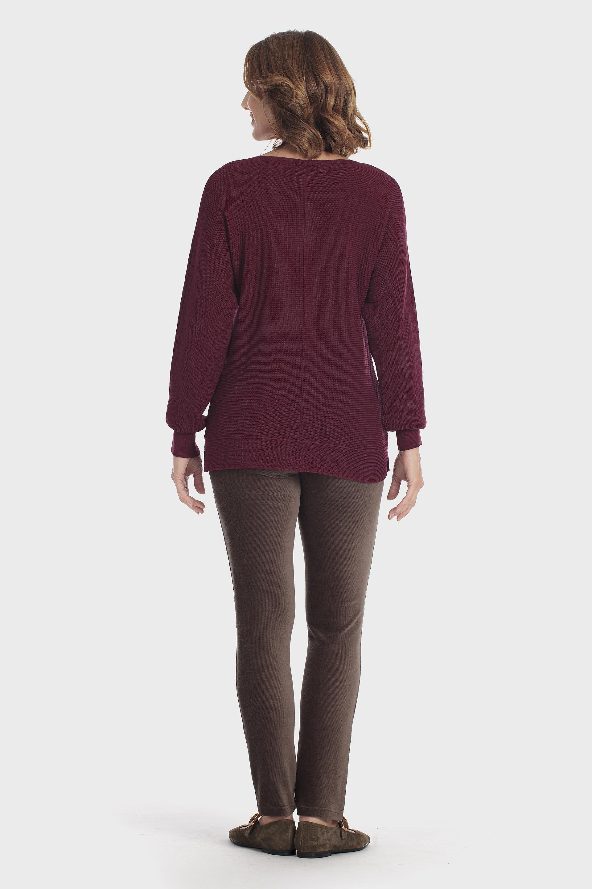 بلوفر بأكمام واسعة وياقة قارب عنابي, Red Dark, large image number 3