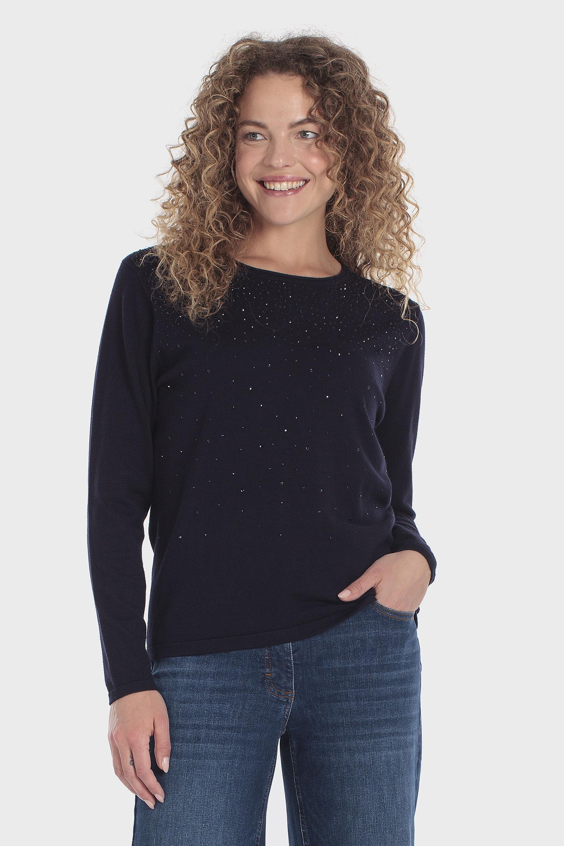كنزة بنقشة فانتازي مزينة بأحجار الراين زرقاء, Blue Navy, medium