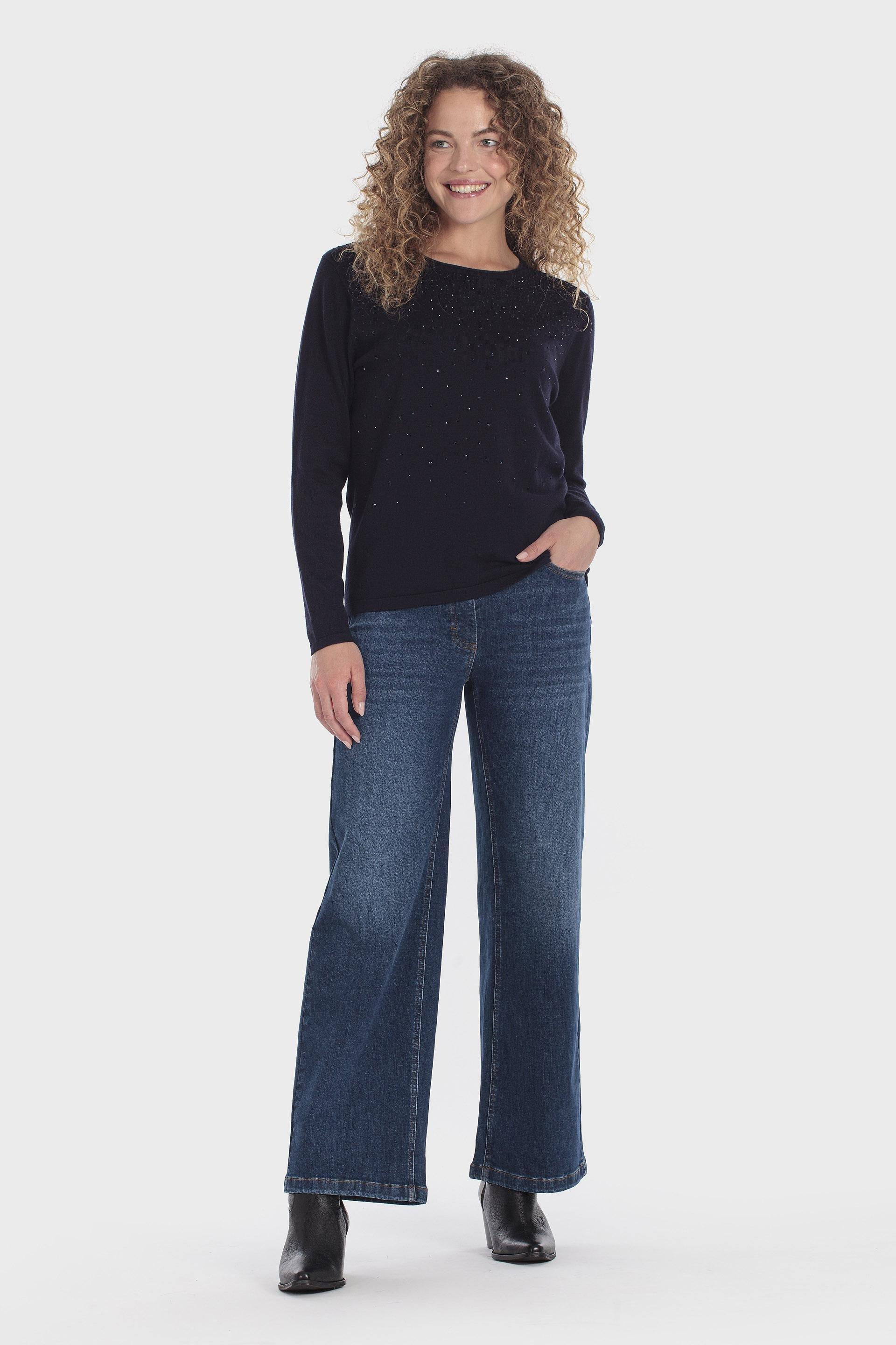 كنزة بنقشة فانتازي مزينة بأحجار الراين زرقاء, Blue Navy, medium