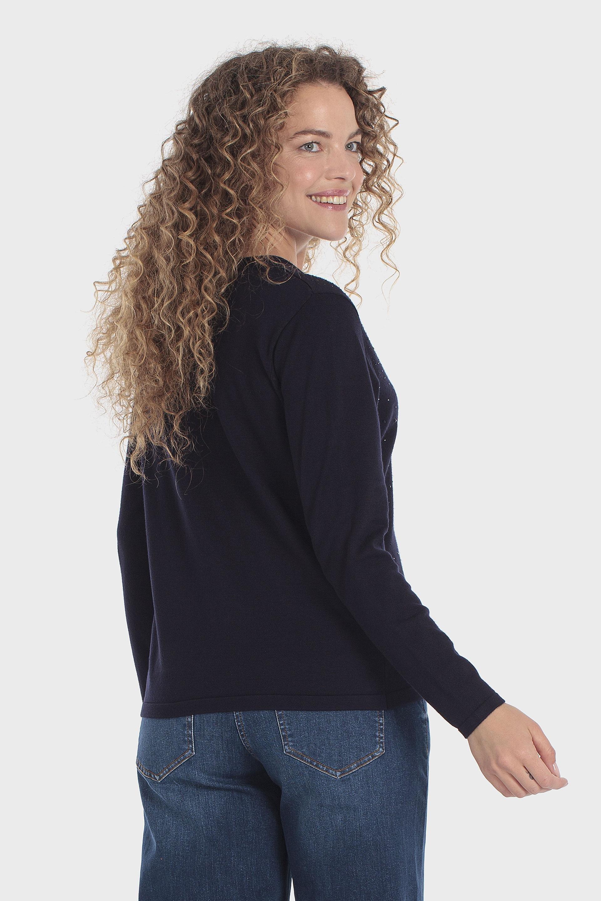 كنزة بنقشة فانتازي مزينة بأحجار الراين زرقاء, Blue Navy, medium