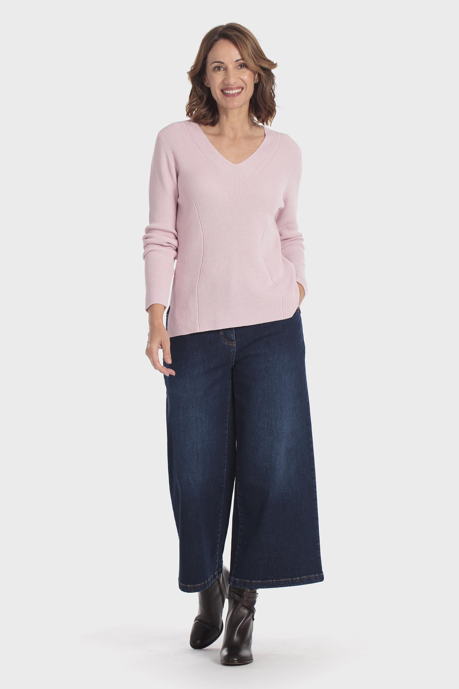 V-Neck Fine Knit Jumper Pink, Pink, large image number 1