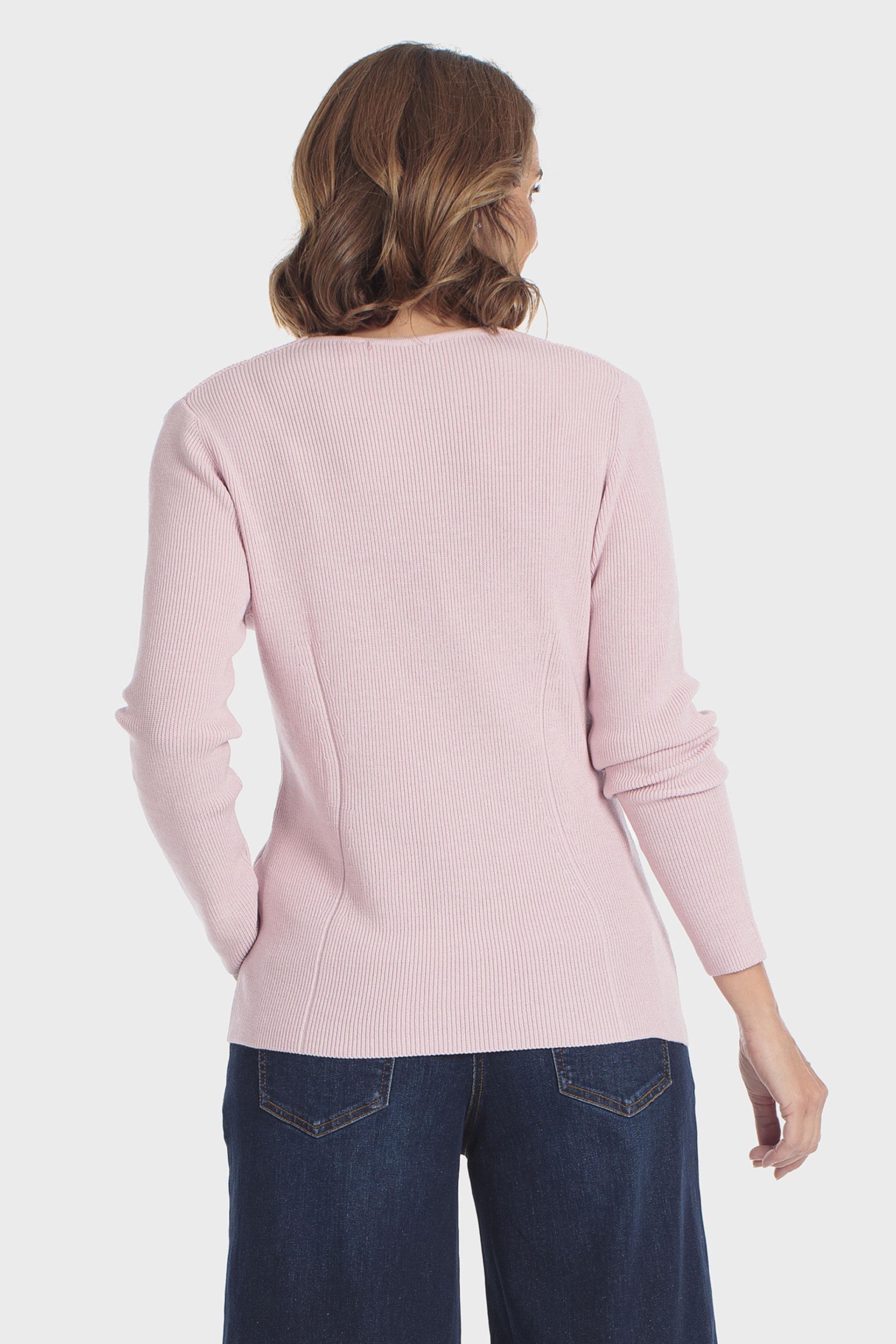 V-Neck Fine Knit Jumper Pink, Pink, medium