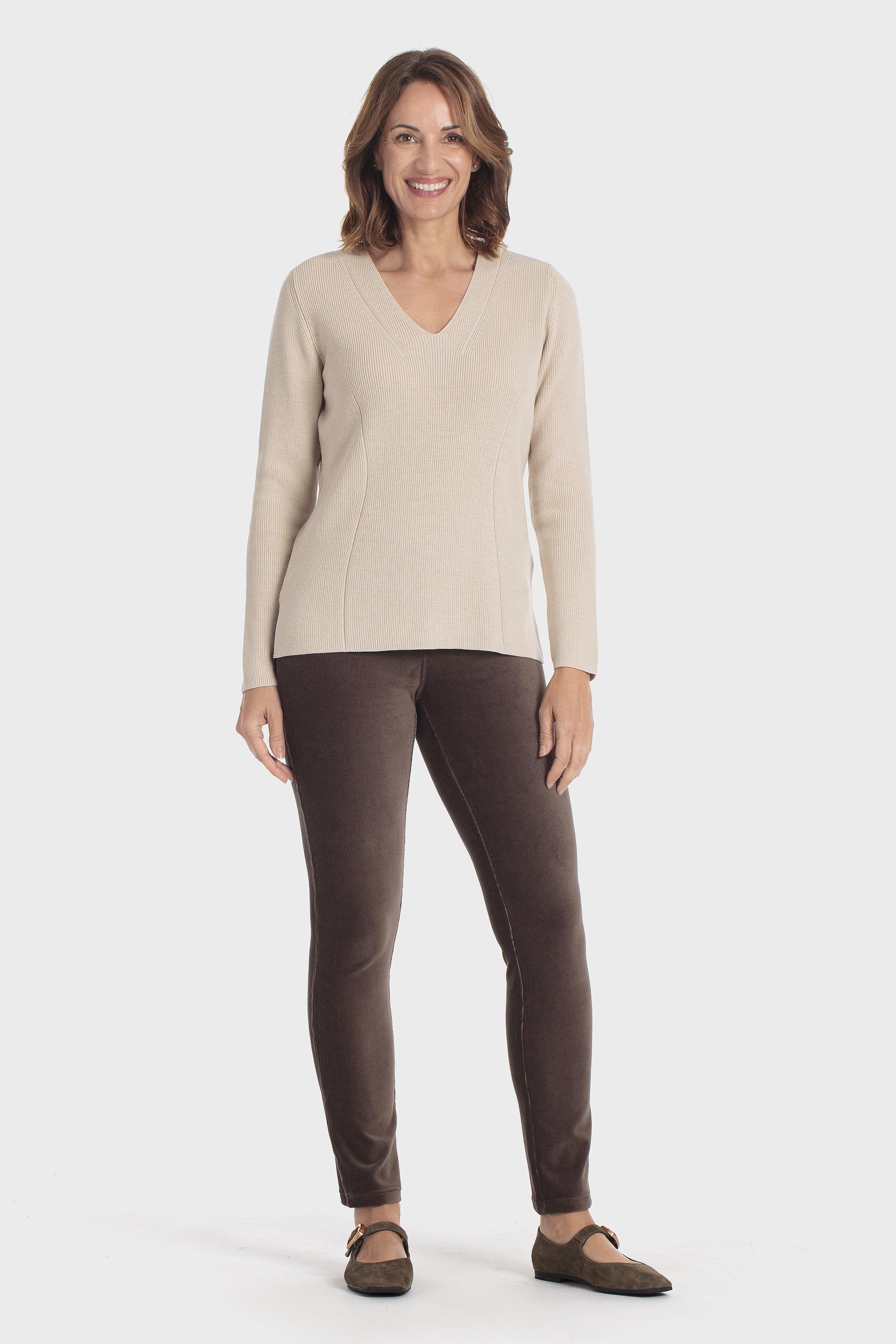 V-Neck Fine Knit Jumper Beige, Beige, large image number 1