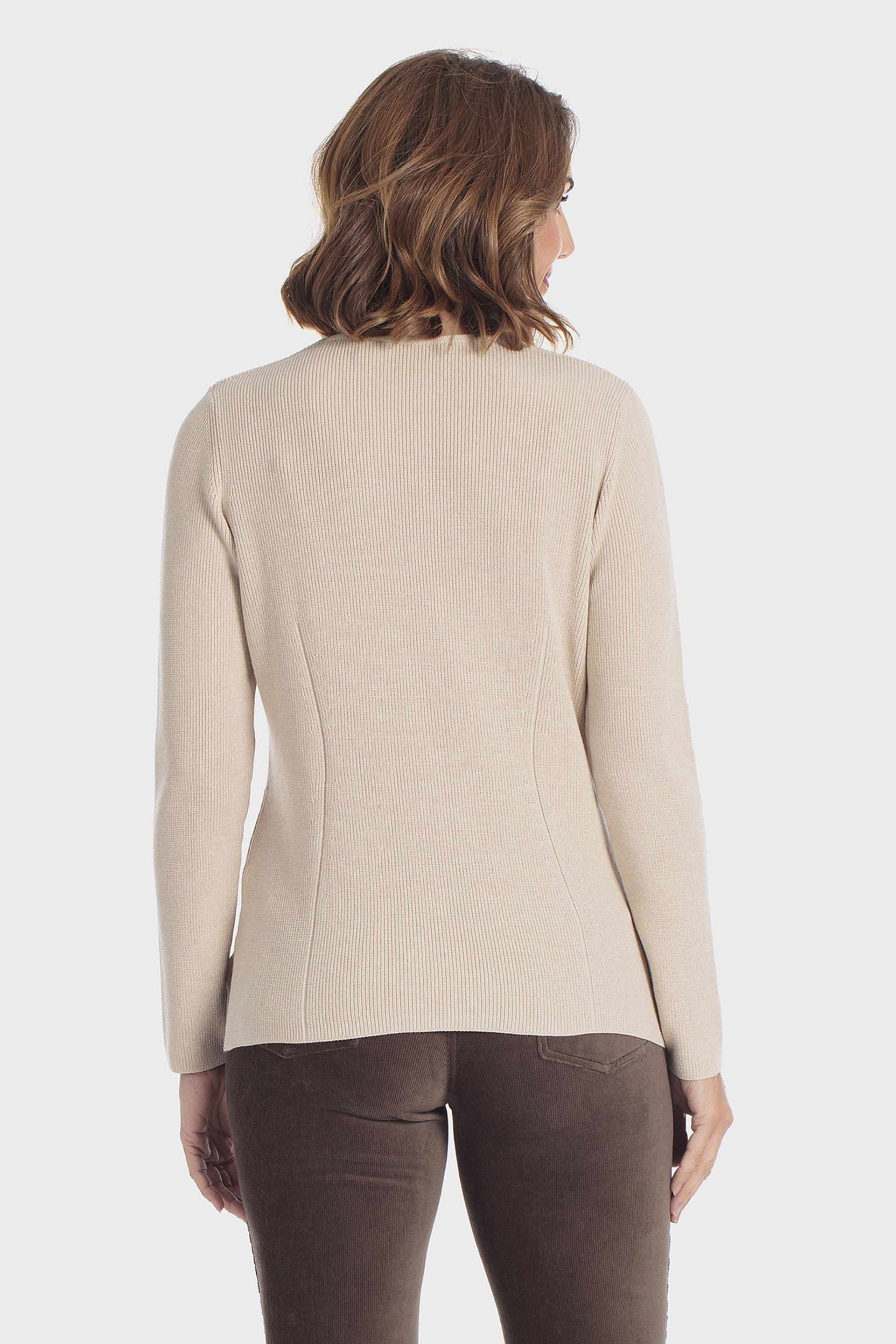 بلوفر تريكو ناعم بياقة V بيج, Beige, medium