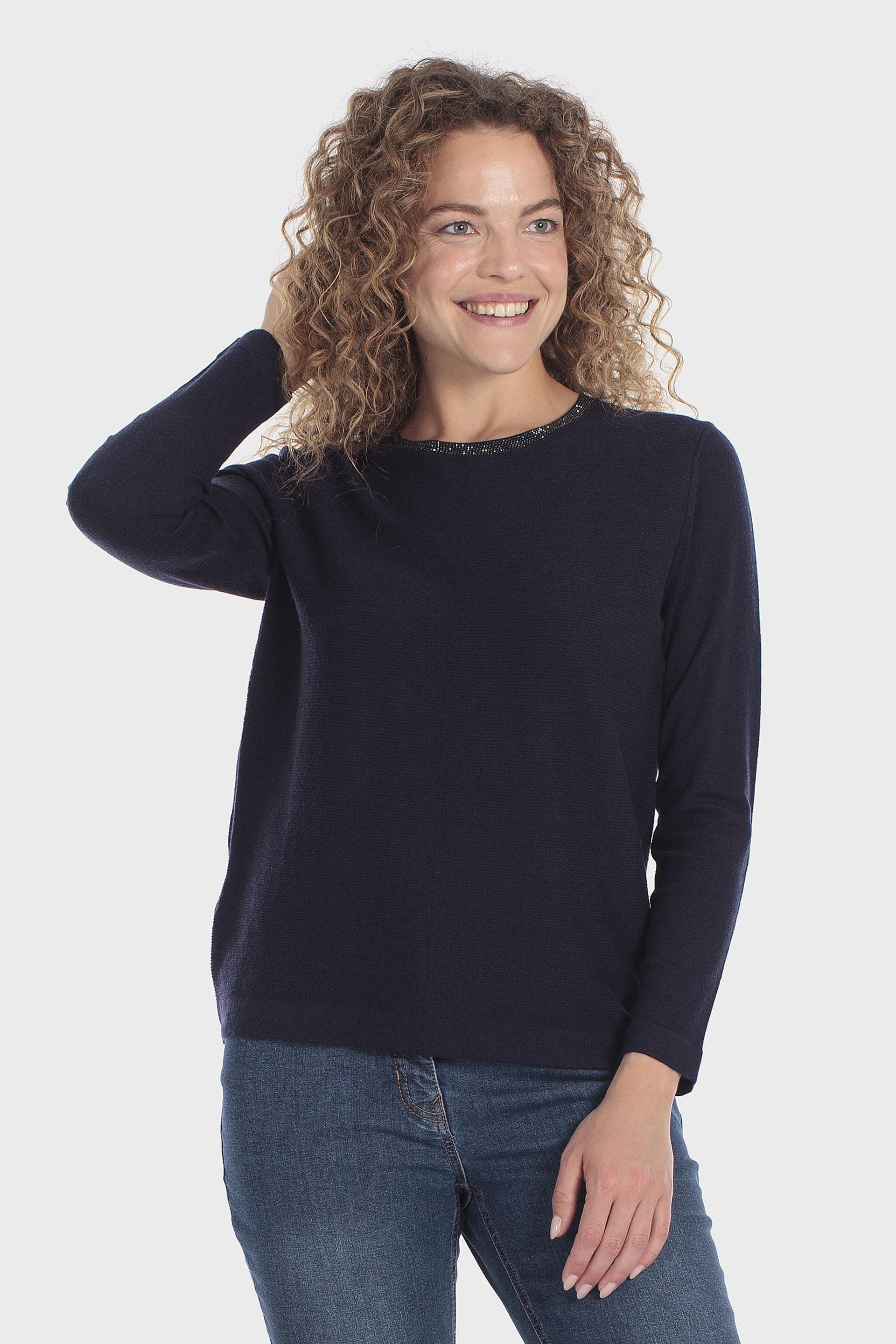 بلوفر بياقة مرصّعة كحلي, Blue Navy, medium