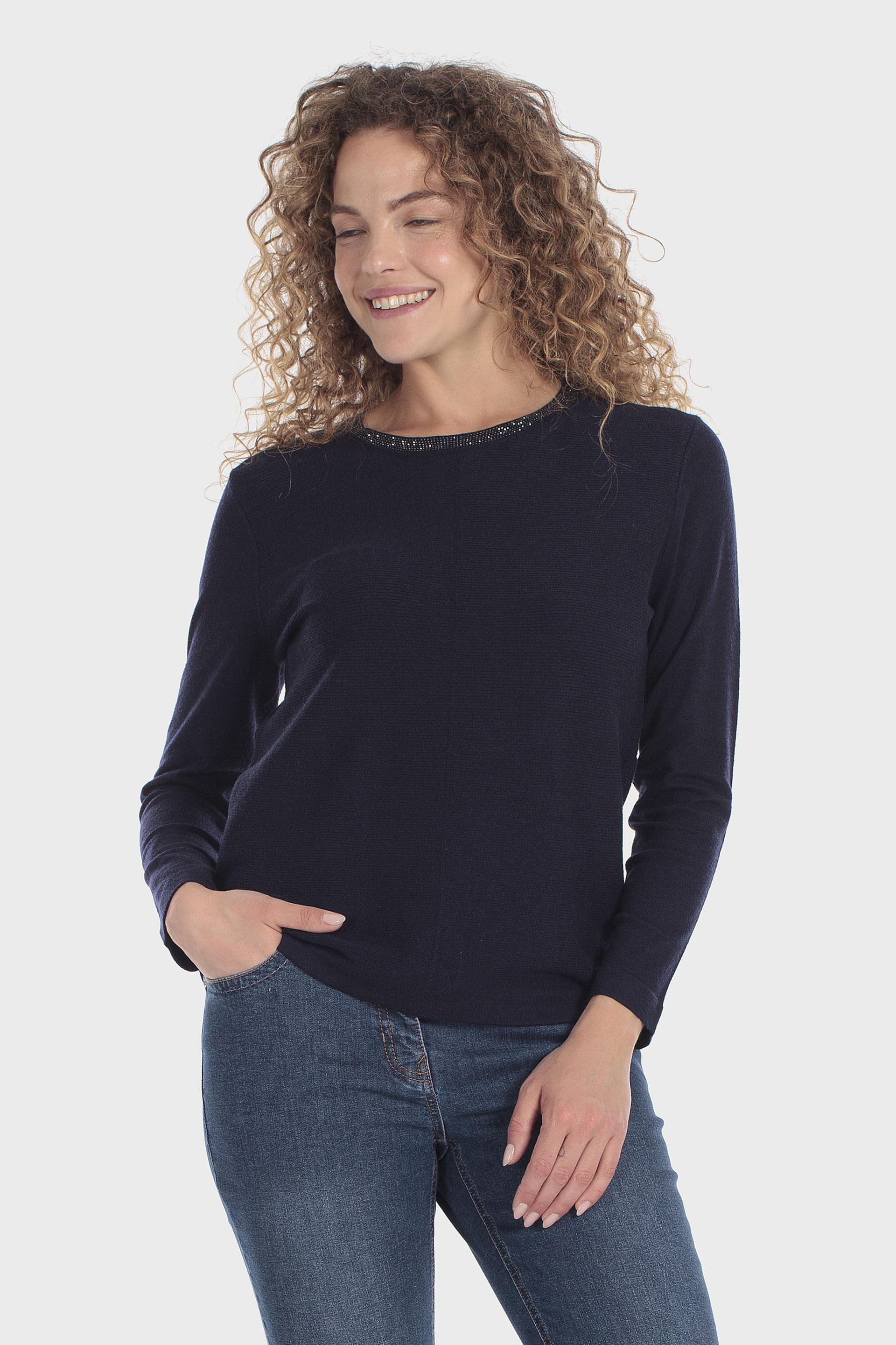 بلوفر بياقة مرصّعة كحلي, Blue Navy, medium
