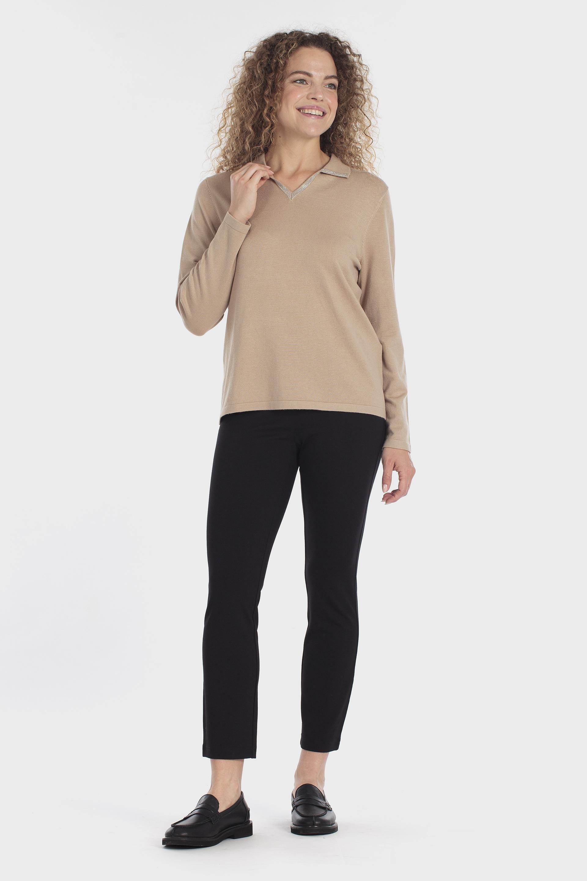 Polo Collar Knit Jumper Beige, Beige Camel, large image number 1