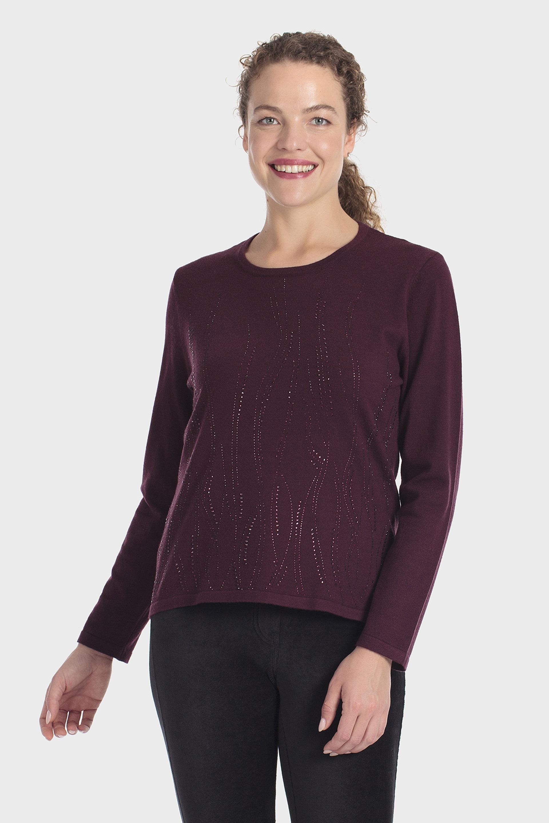 Rhinestone Sweater Burgundy, Purple Mulberry, large image number 0