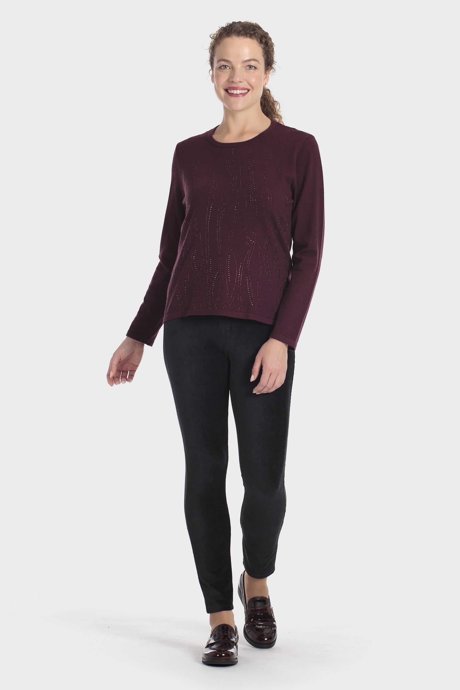 Rhinestone Sweater Burgundy, Purple Mulberry, large image number 1