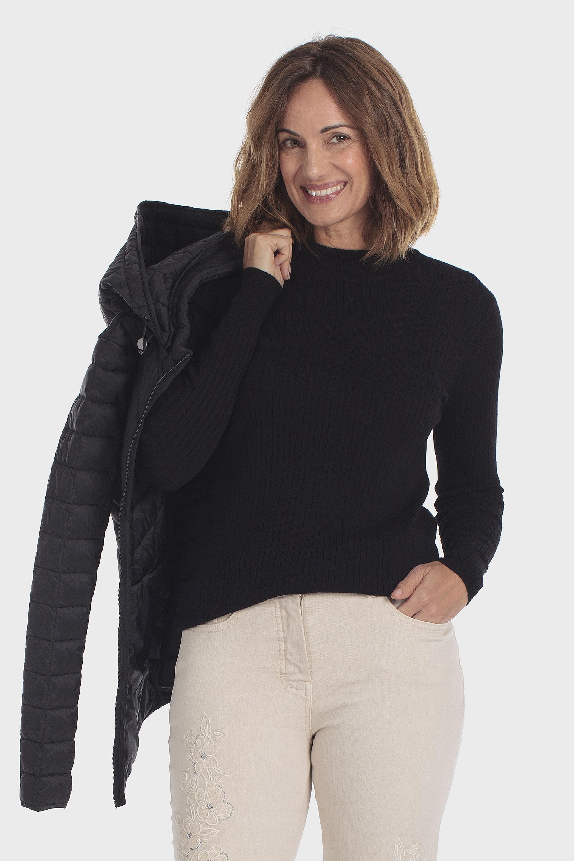 Black Ribbed Sweater, Black, medium