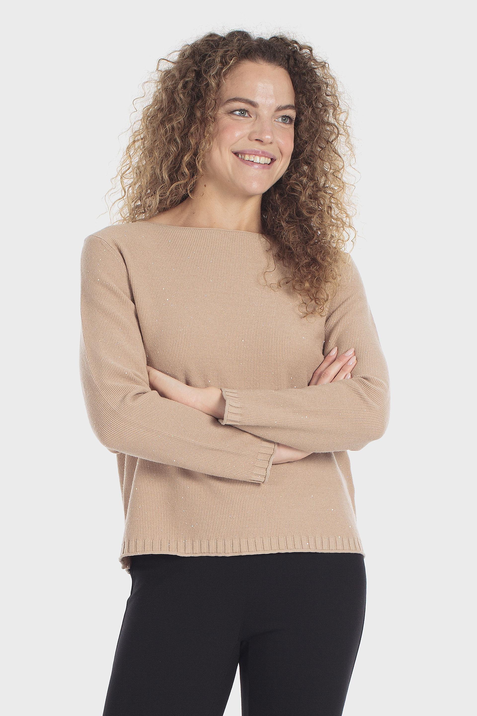 Boat Neck Sweater Beige, Beige, large image number 0