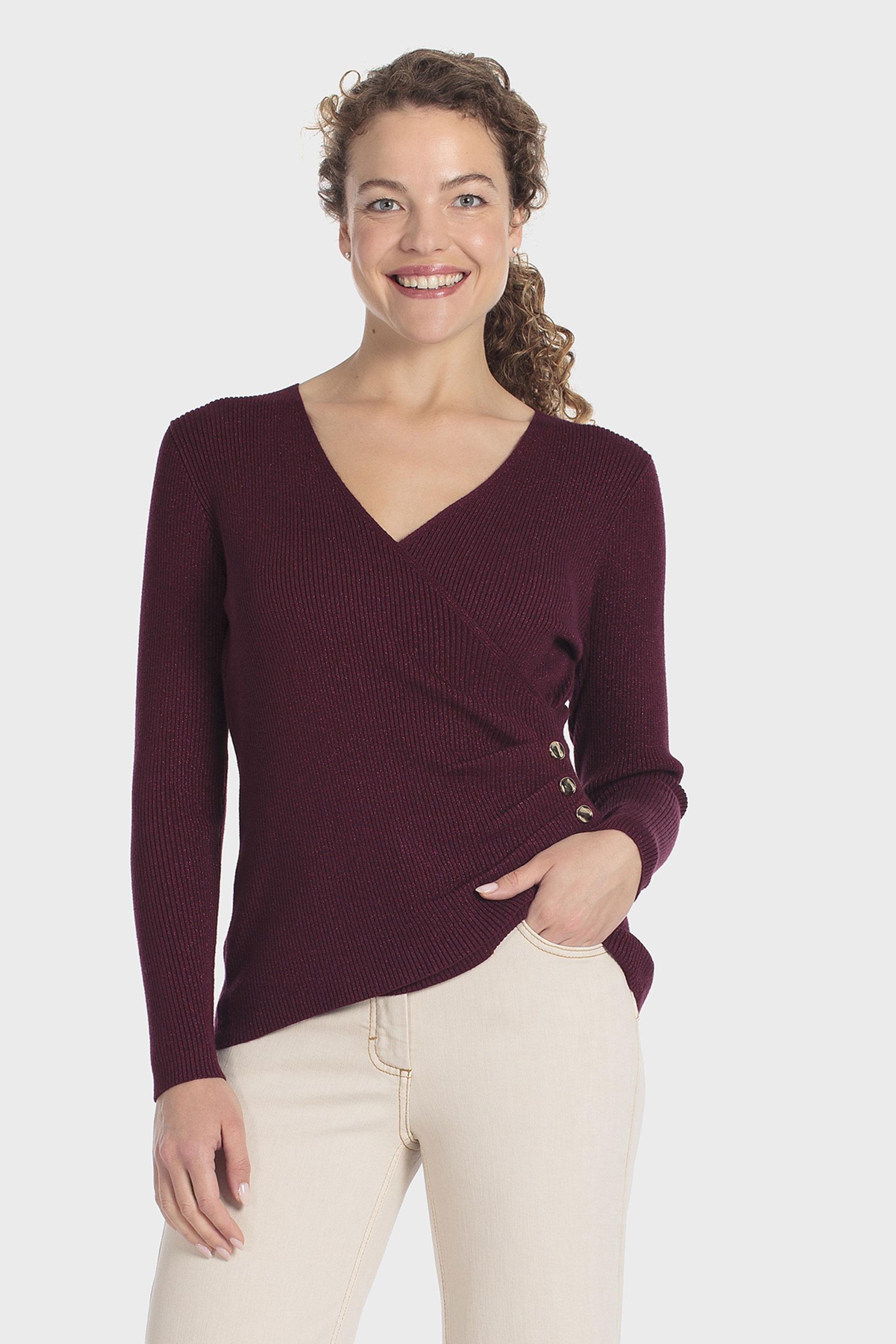 بلوفر بياقة V متقاطعة عنابي, Red Dark, medium