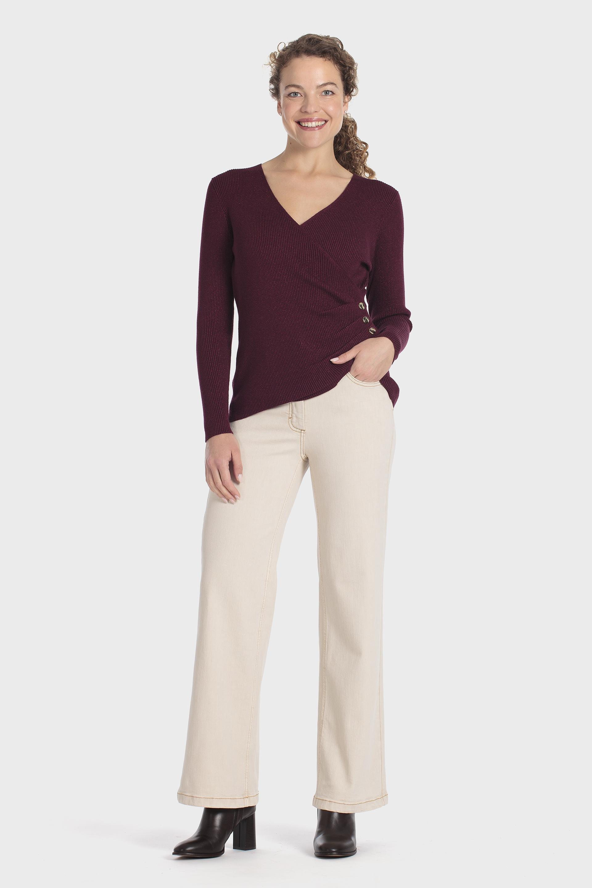 بلوفر بياقة V متقاطعة عنابي, Red Dark, medium