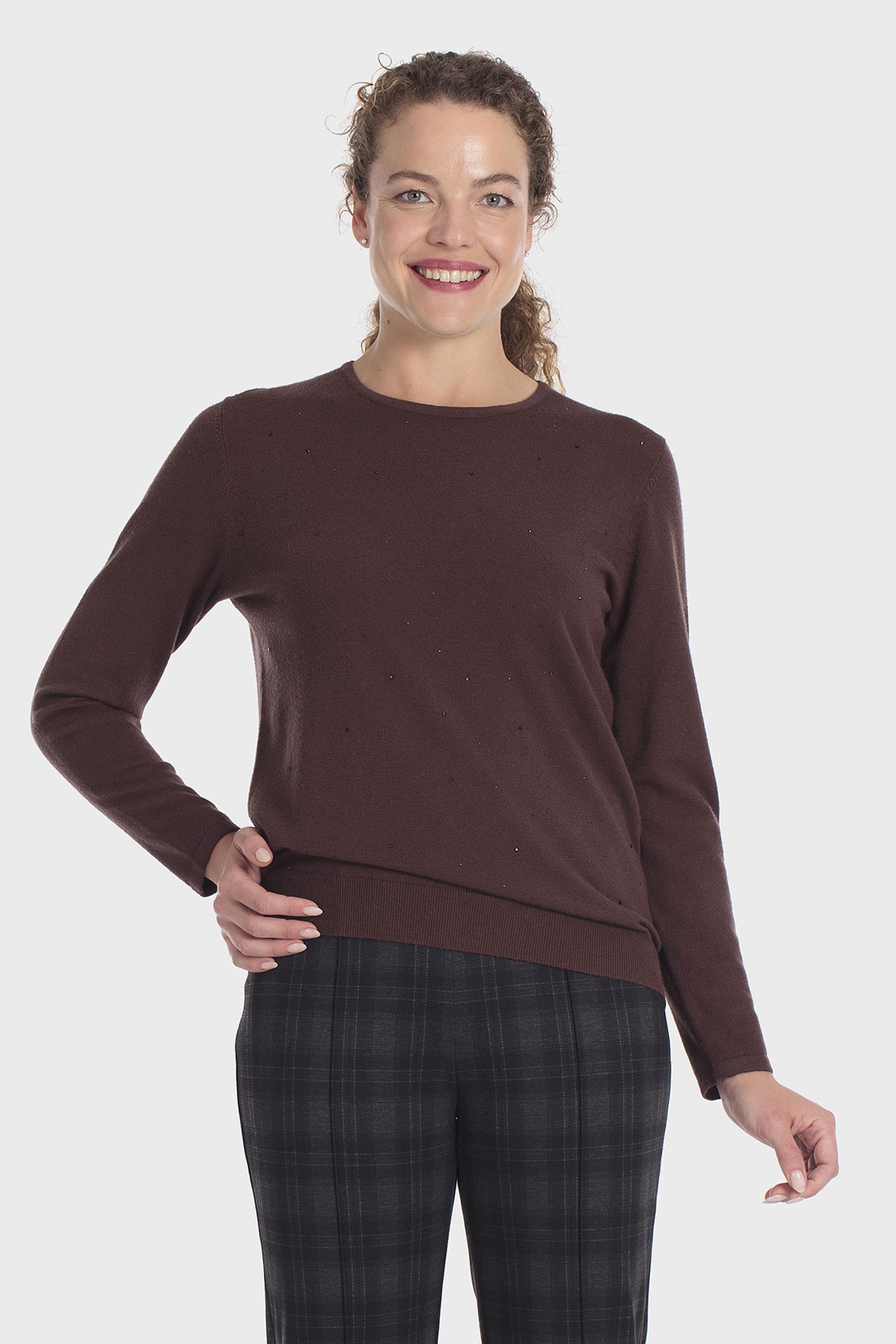 بلوفر بياقة مرصّعة بني, Brown, medium