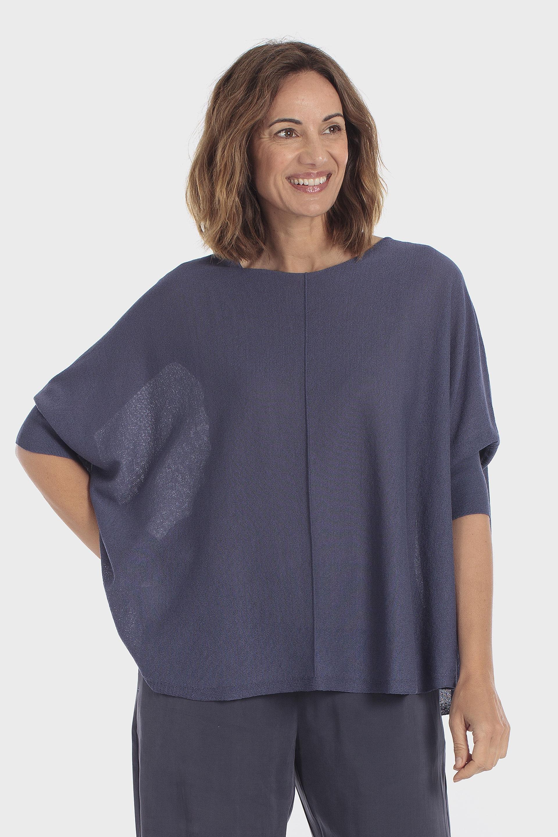 Blue Batwing Sleeve Sweater, Blue Cramberry, large image number 0