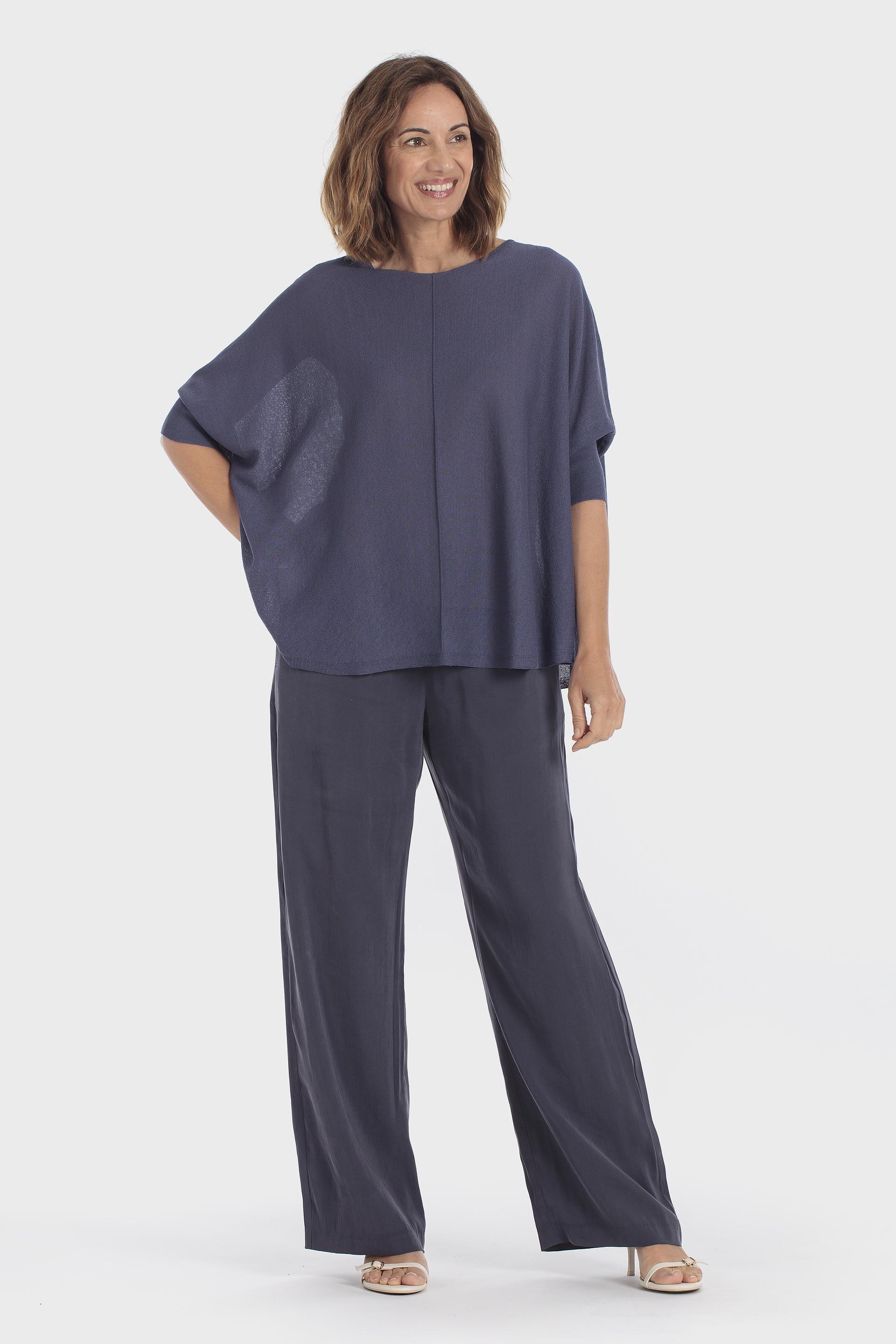 Blue Batwing Sleeve Sweater, Blue Cramberry, large image number 1
