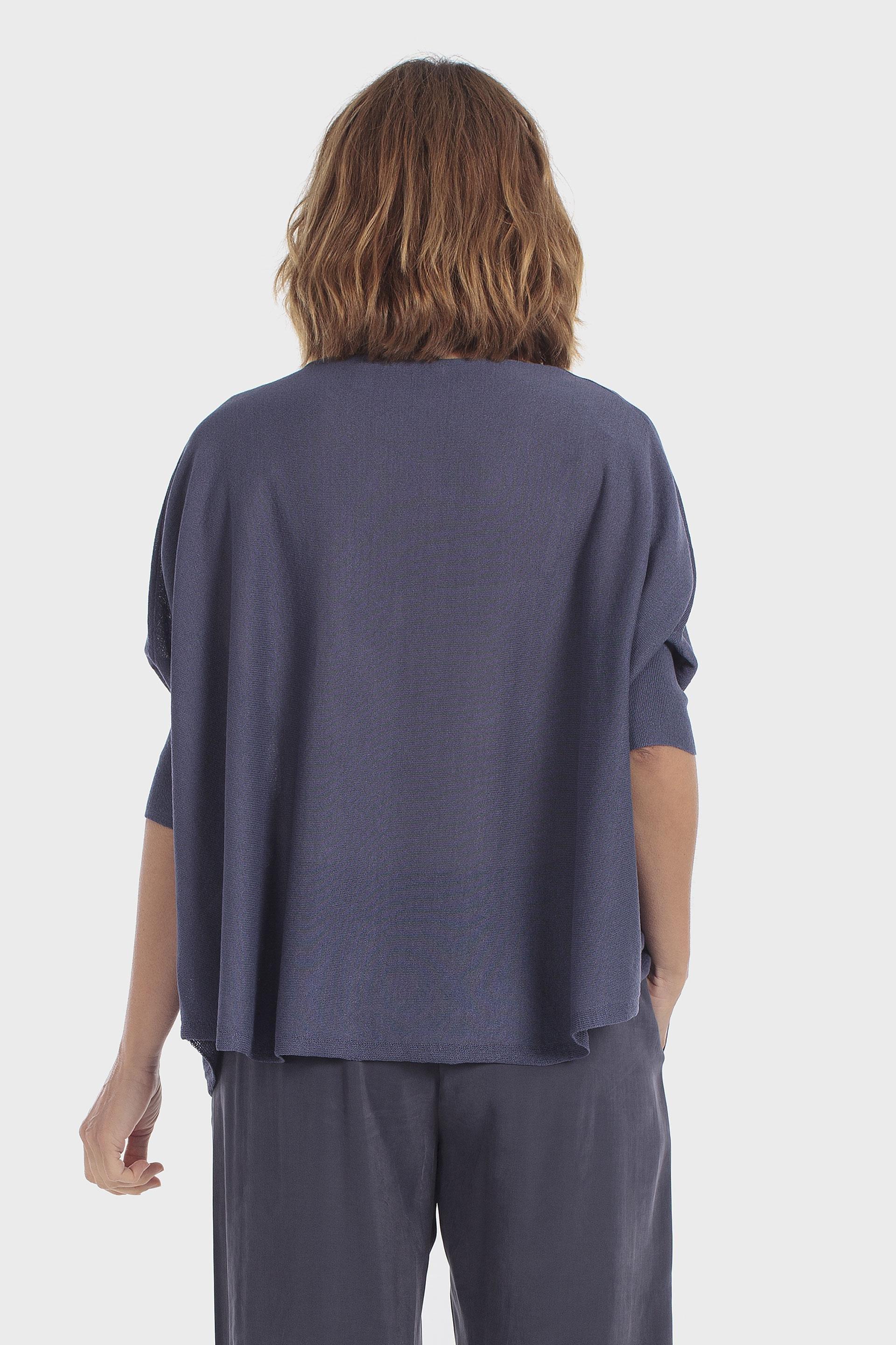 Blue Batwing Sleeve Sweater, Blue Cramberry, large image number 2