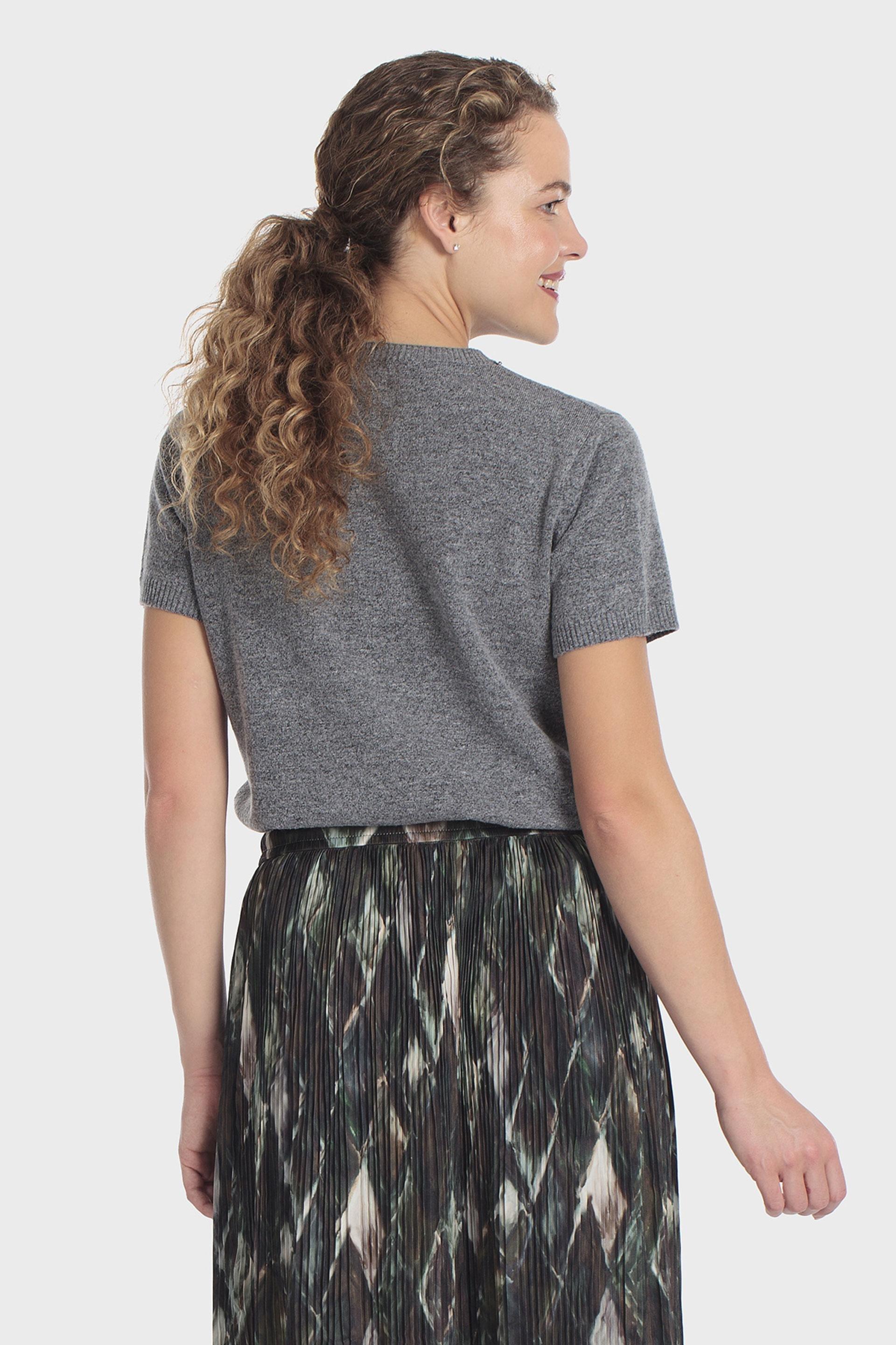 Beaded Trim Round Neck Sweater Grey, Grey Melange, medium