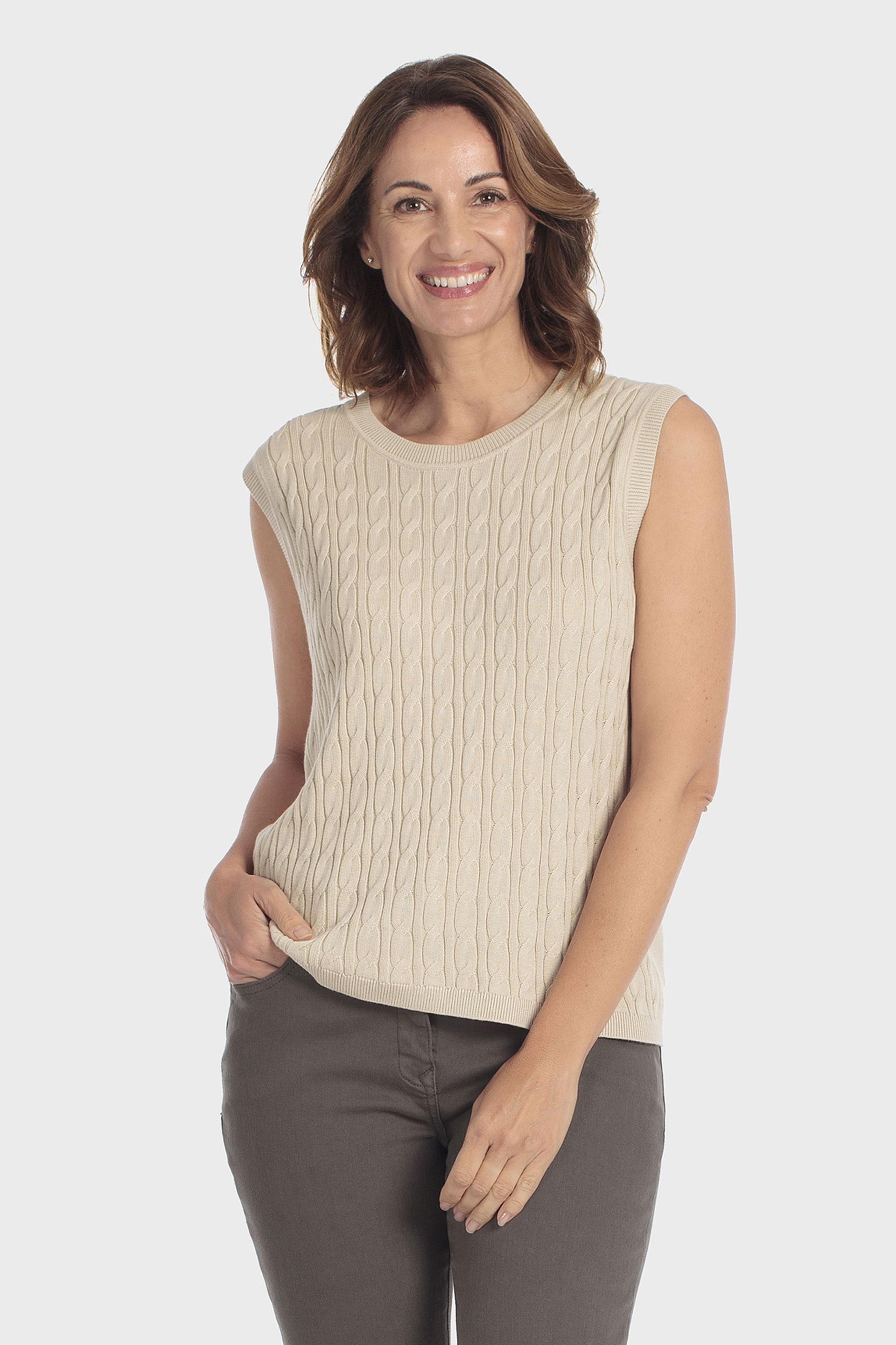 Cable Knit Sleeveless Jumper Beige, Beige, large image number 1