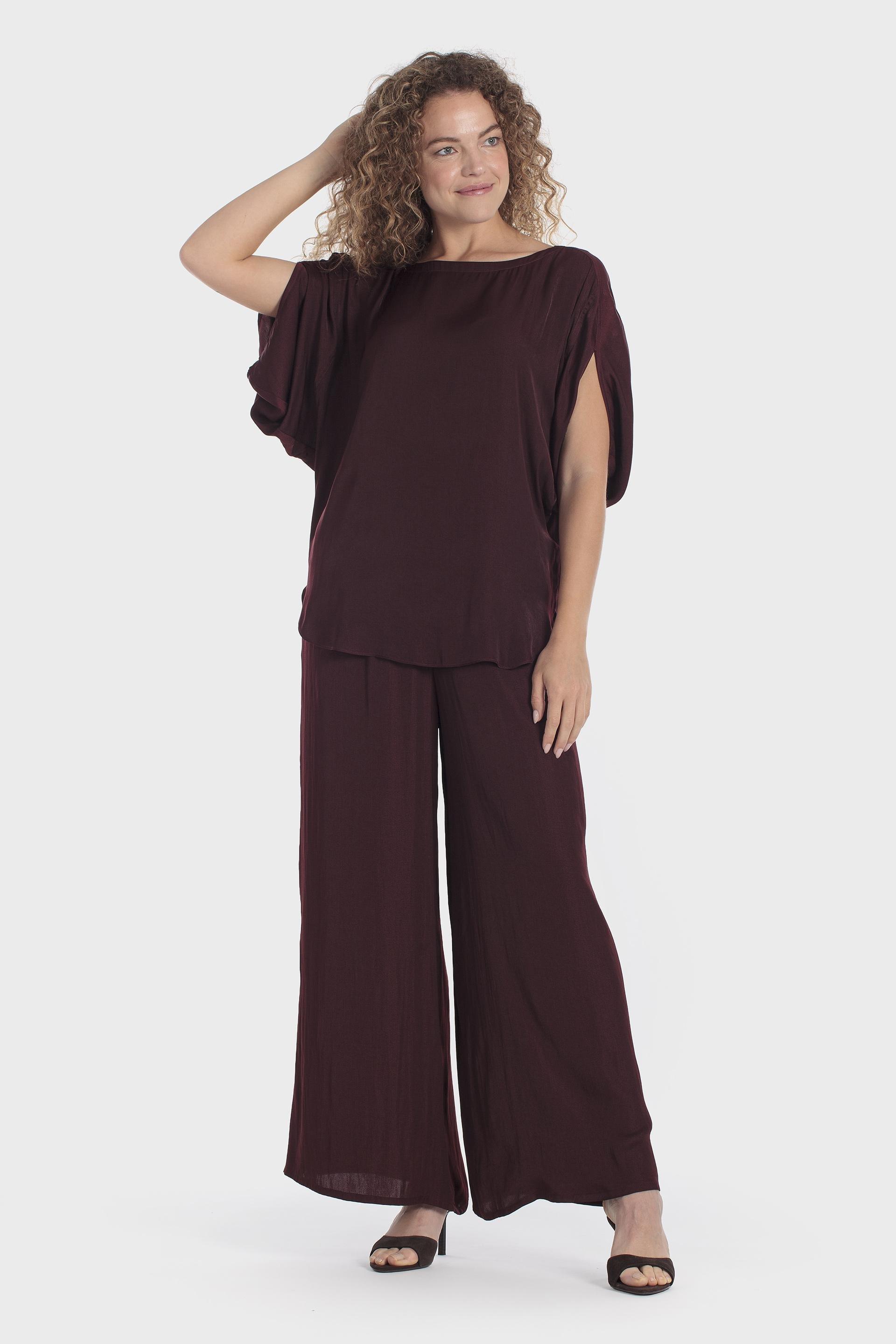 Wide Leg Trousers Burgundy, Red Dark, large image number 2