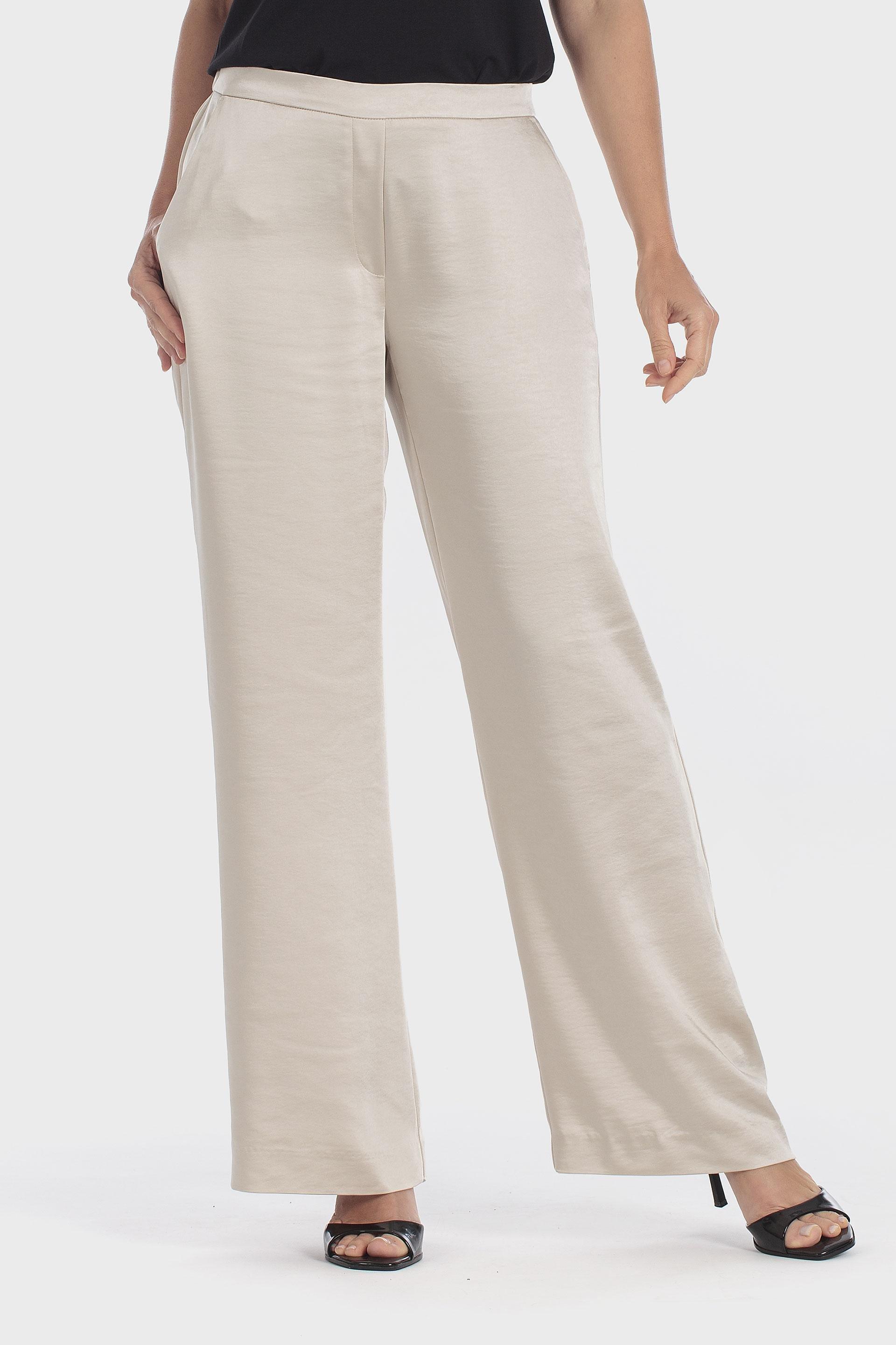 Wide Leg Satin Trousers Beige, Beige, medium