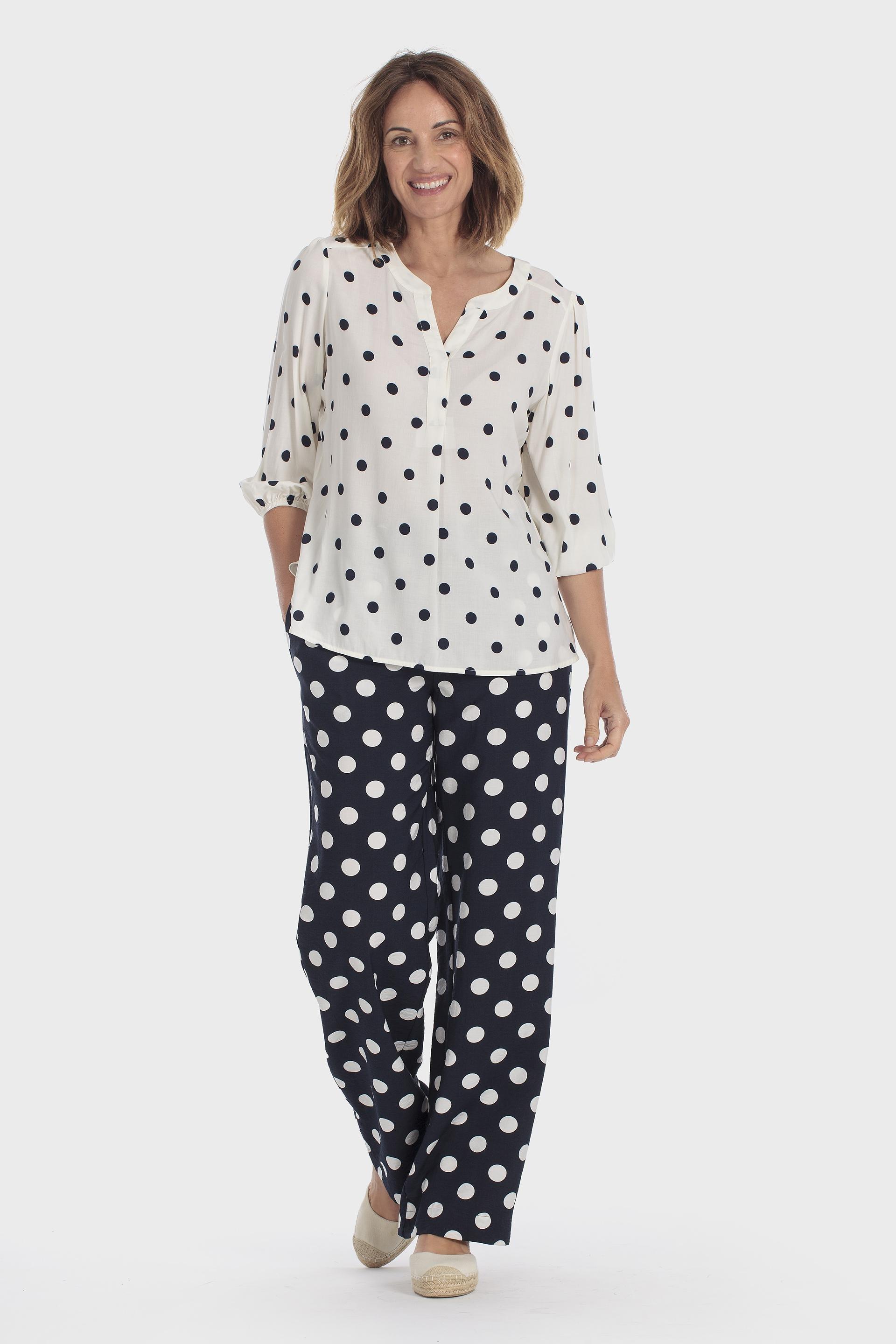 Polka Dot Palazzo Trousers Blue, Blue Navy, medium