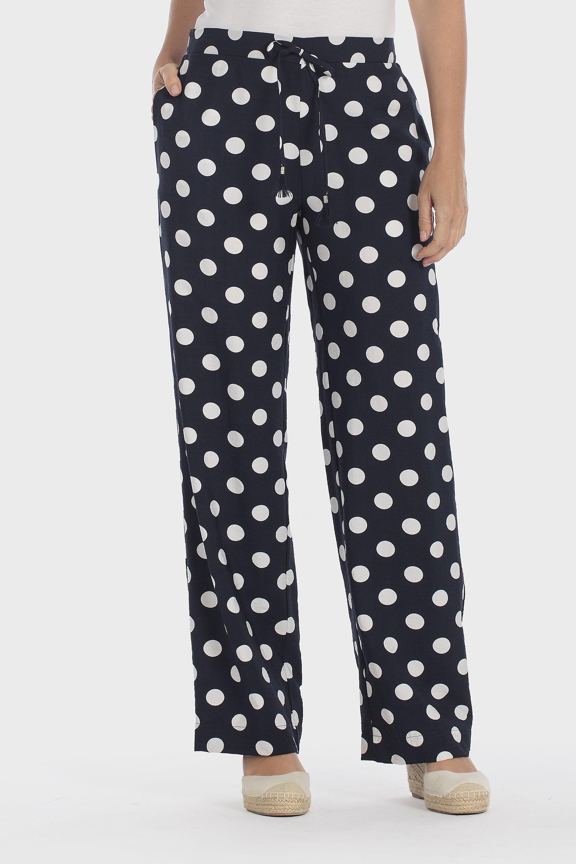 Polka Dot Palazzo Trousers Blue, Blue Navy, medium