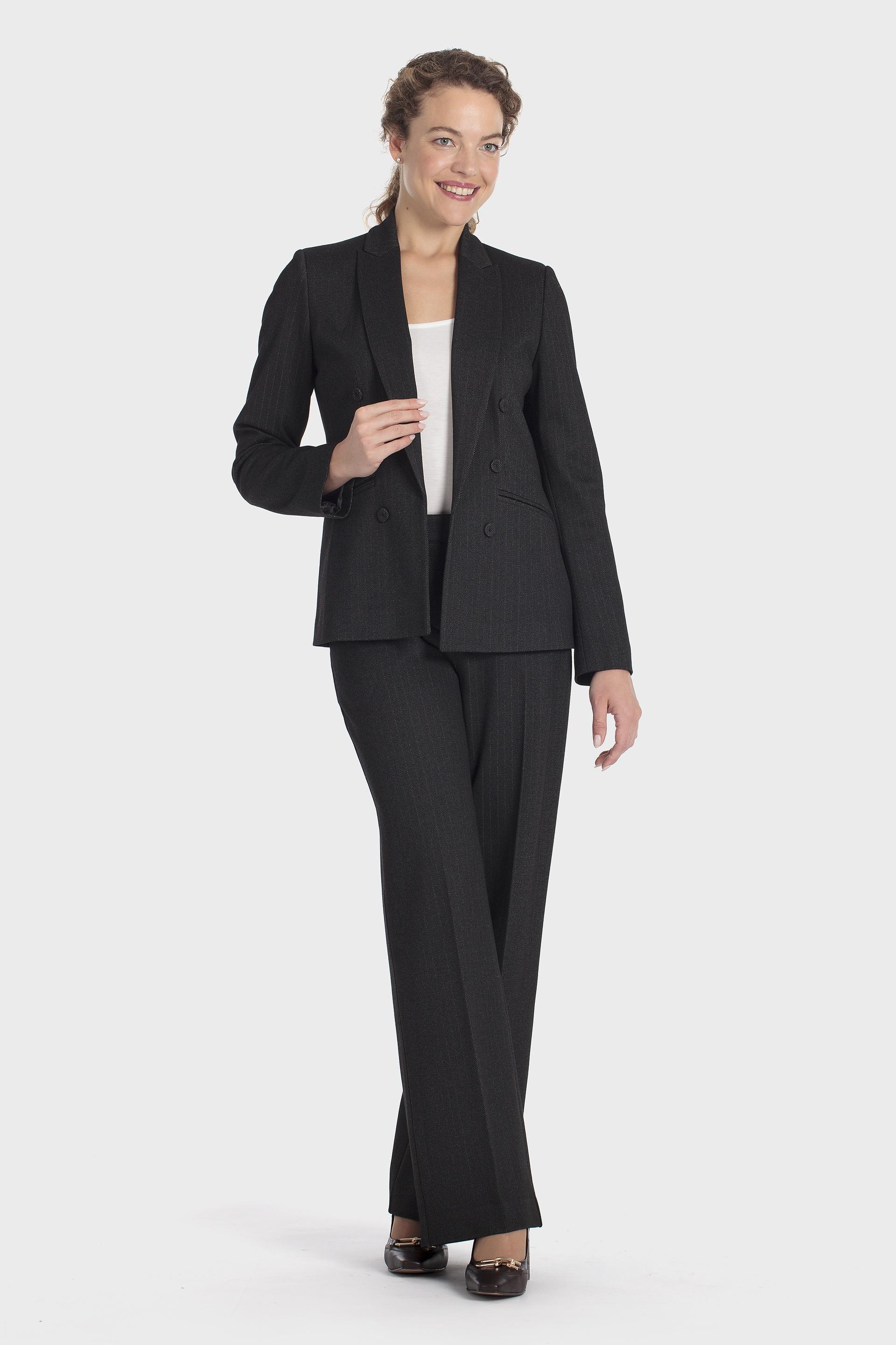 Pinstripe trousers, WOMEN, Black, medium