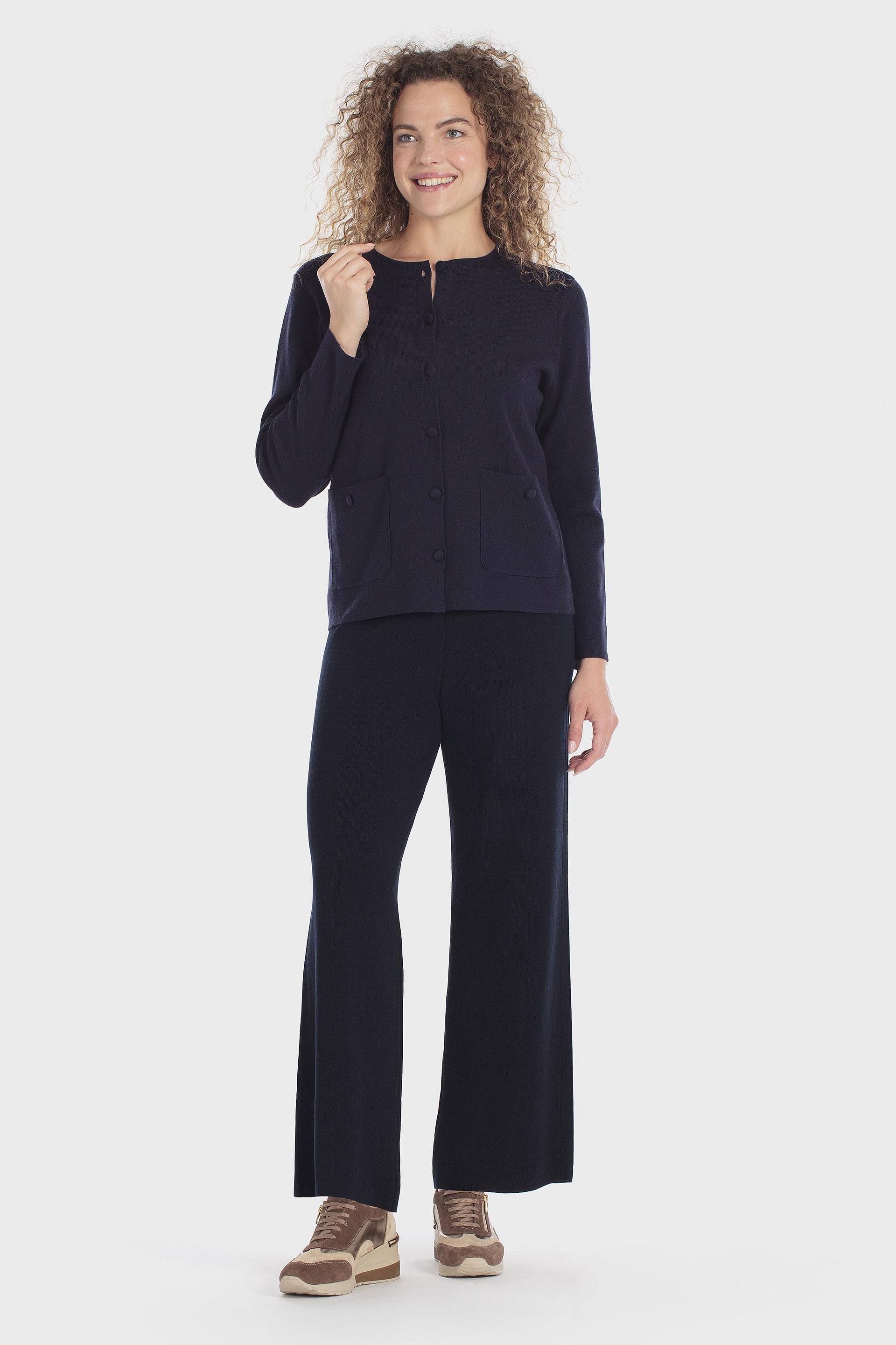 Knitted Tricot Trousers Blue, Blue Navy, medium