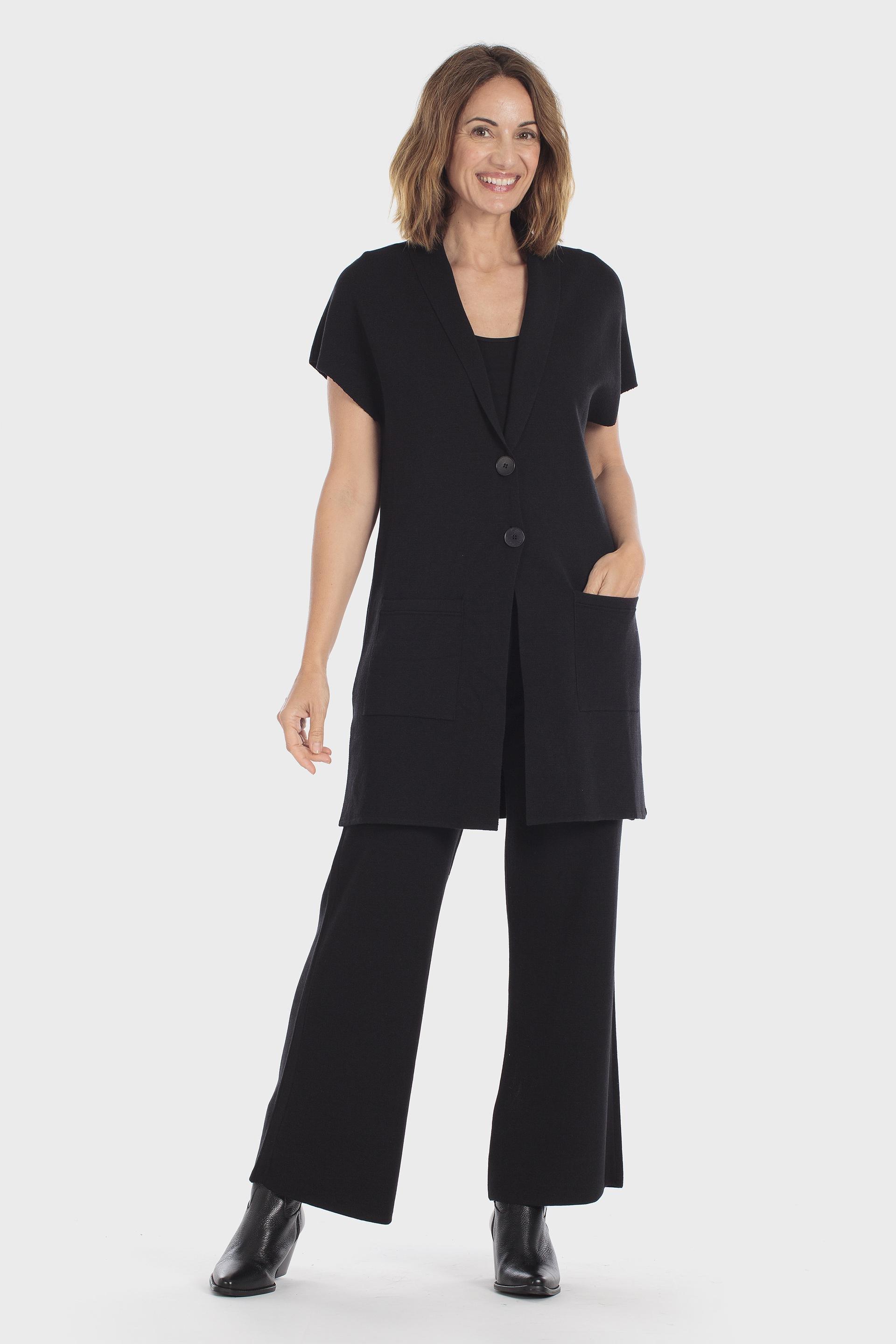 Knitted Tricot Trousers Black, Black, medium