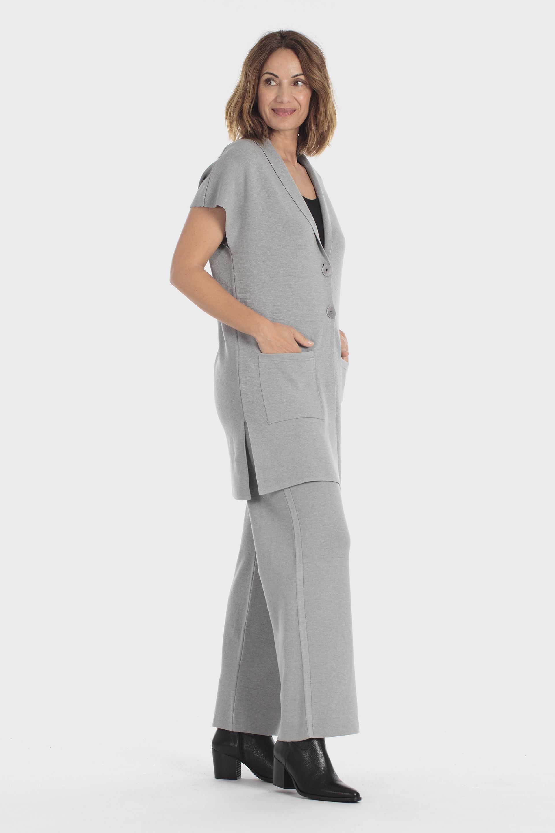 Knitted Tricot Trousers Grey, Grey Melange, large image number 0