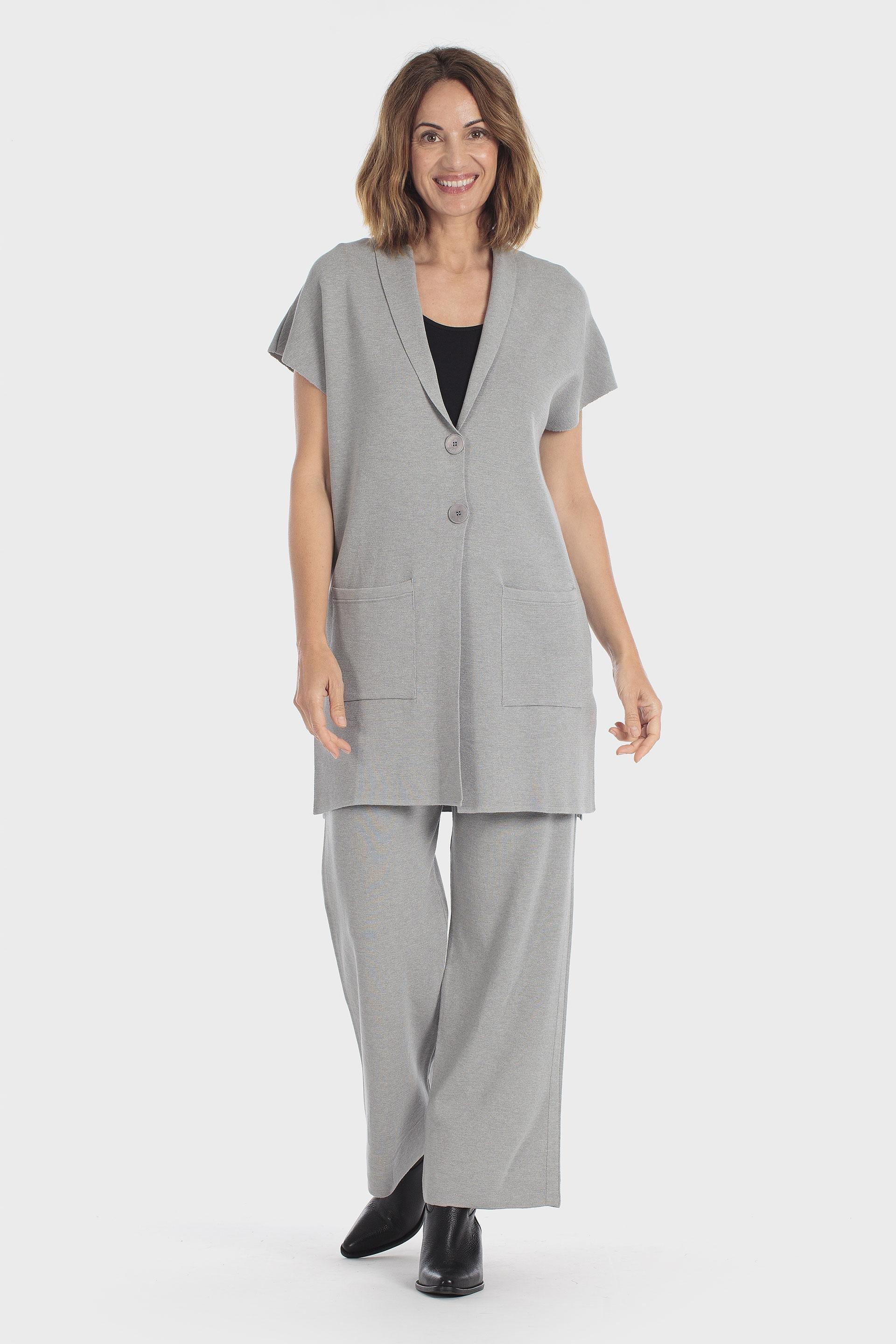 Knitted Tricot Trousers Grey, Grey Melange, large image number 2