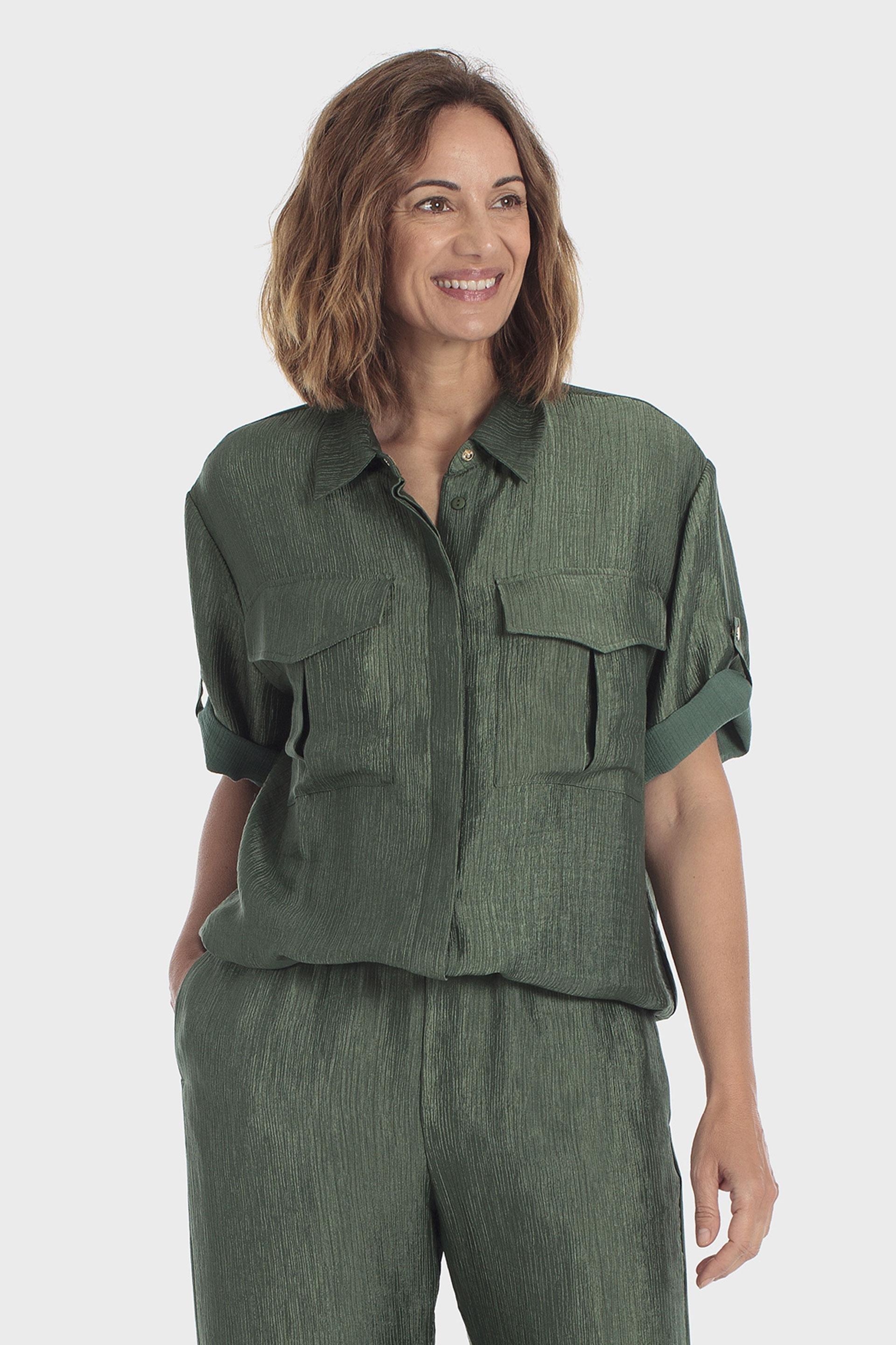 Drawstring Hem Overshirt Green, Green Forest, medium