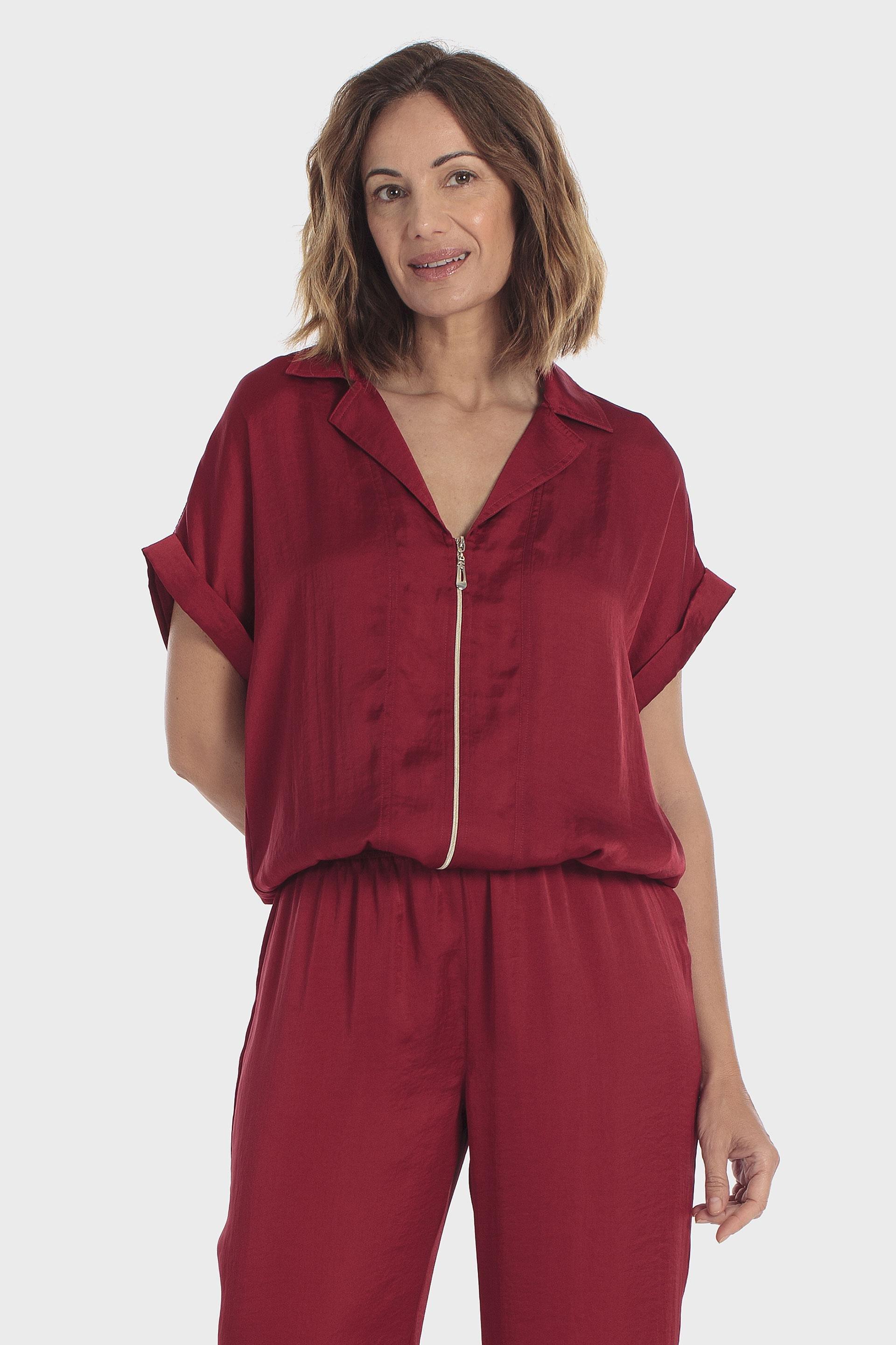 Drawstring Hem Overshirt Red, Red Druby, medium