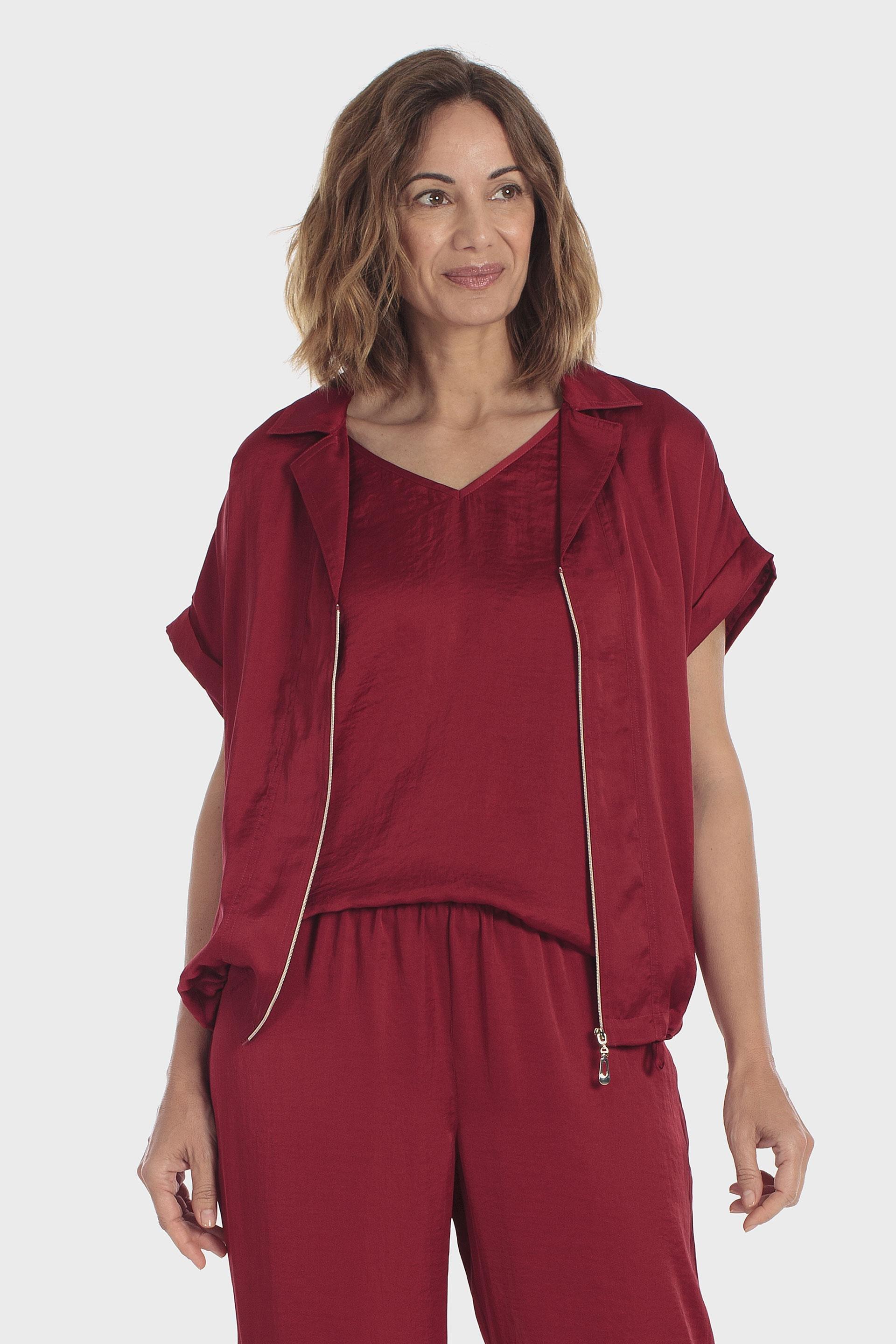 Drawstring Hem Overshirt Red, Red Druby, medium