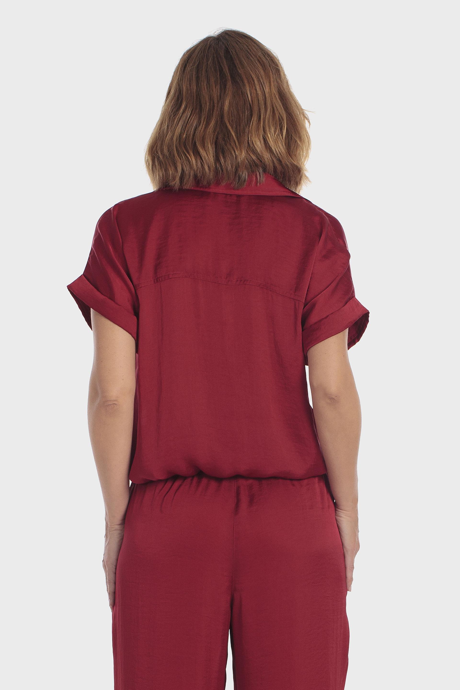 Drawstring Hem Overshirt Red, Red Druby, medium