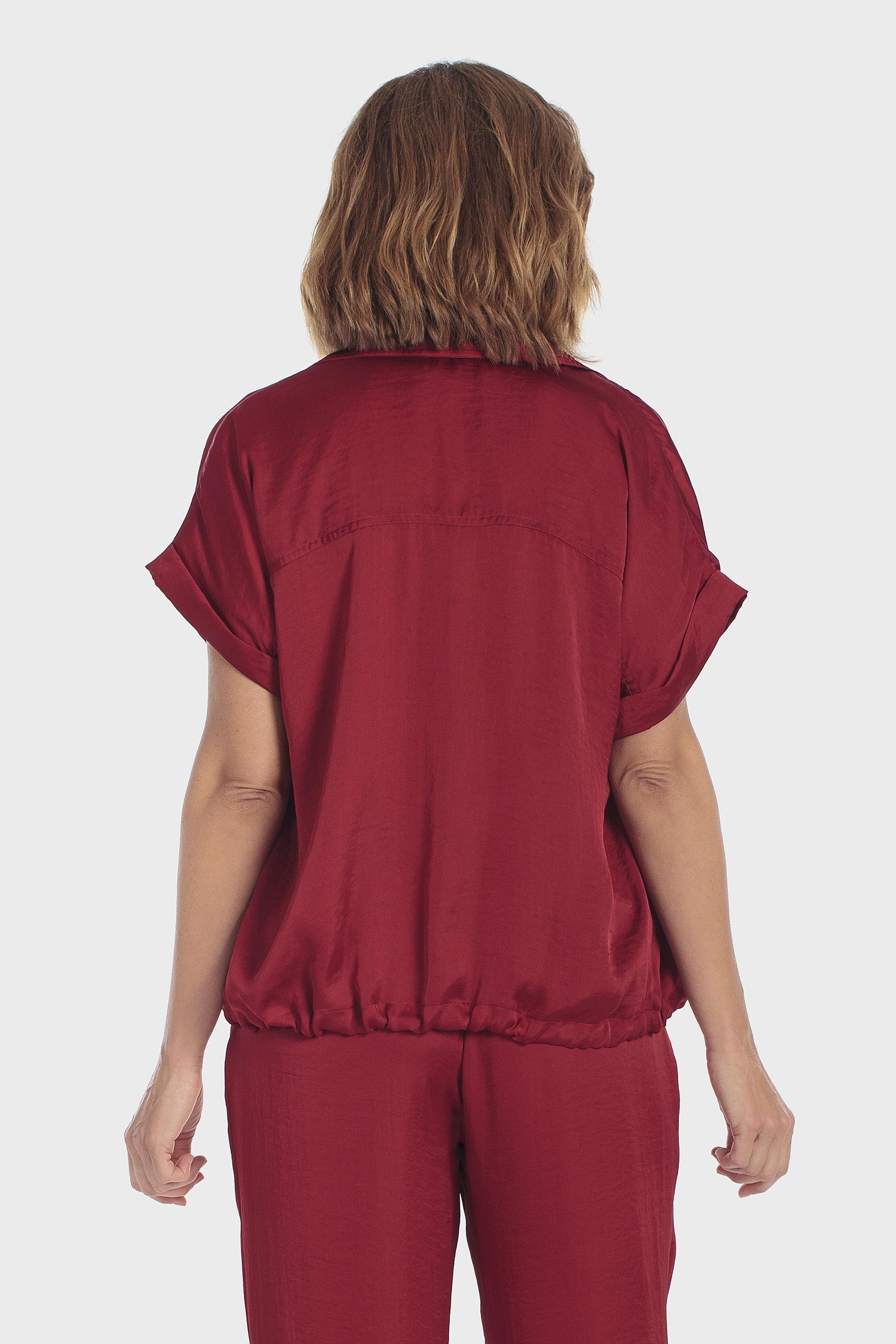 Drawstring Hem Overshirt Red, Red Druby, large image number 3