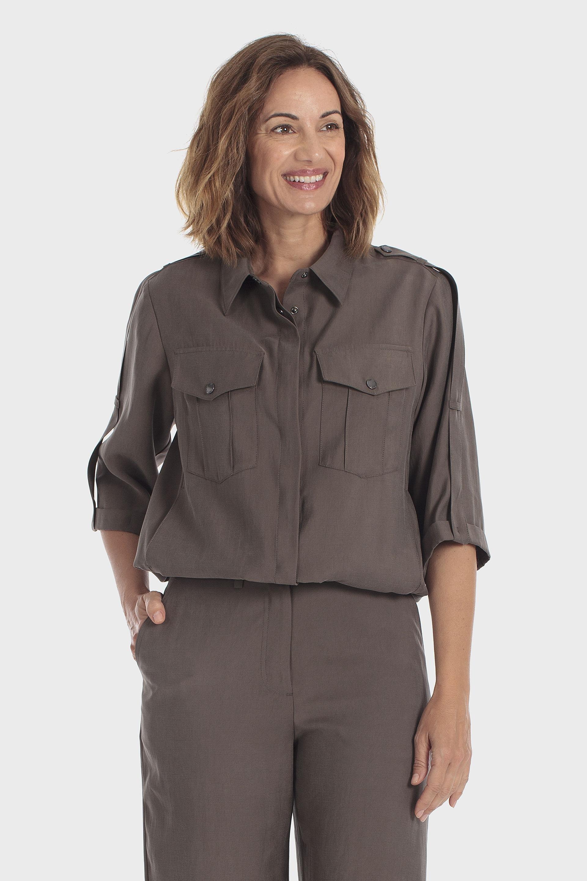 قميص علوي كاكي بأكمام 3/4 قابلة للطي, Green Khaki, medium