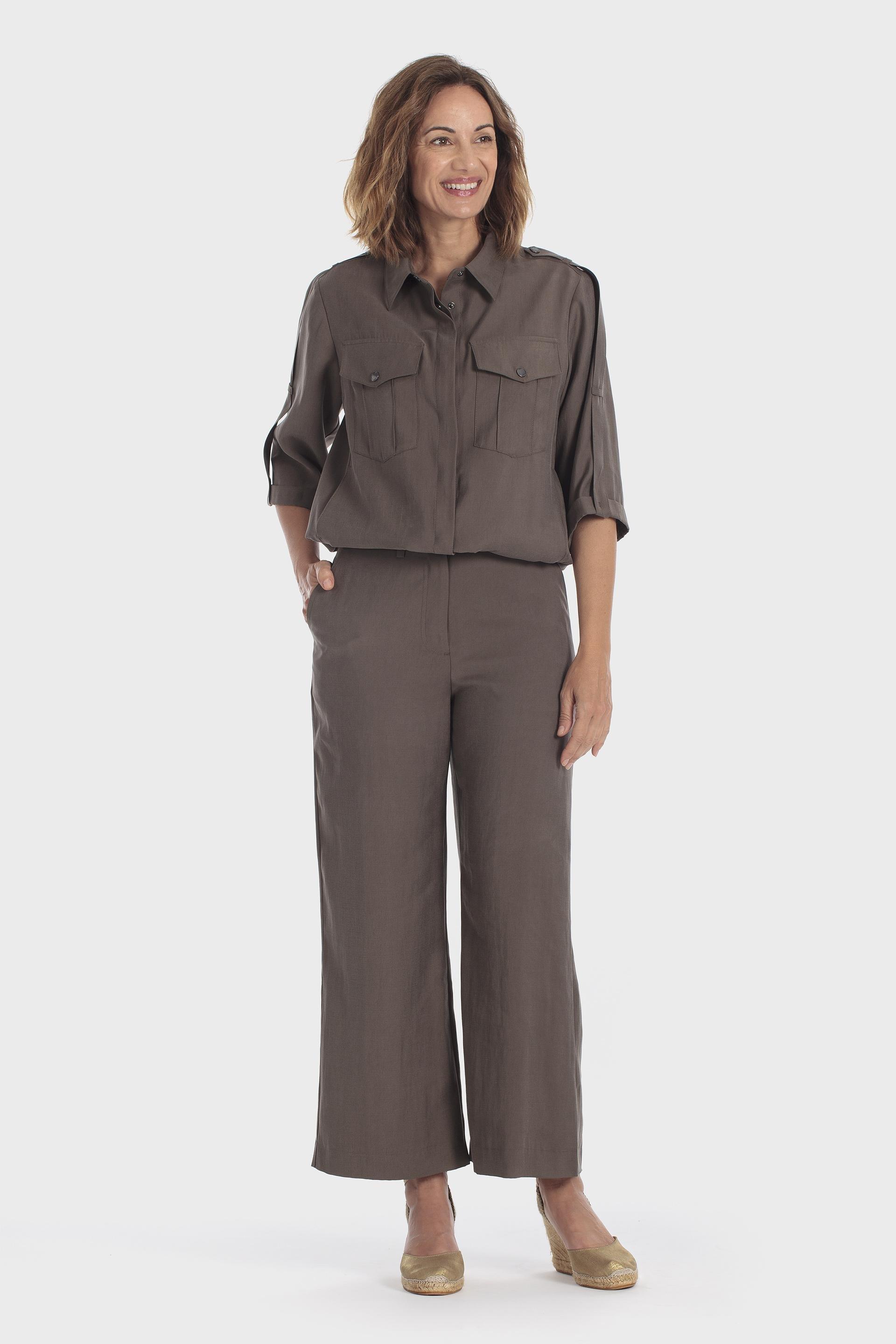Khaki Roll-Up 3/4 Length Sleeves Overshirt, Green Khaki, large image number 3
