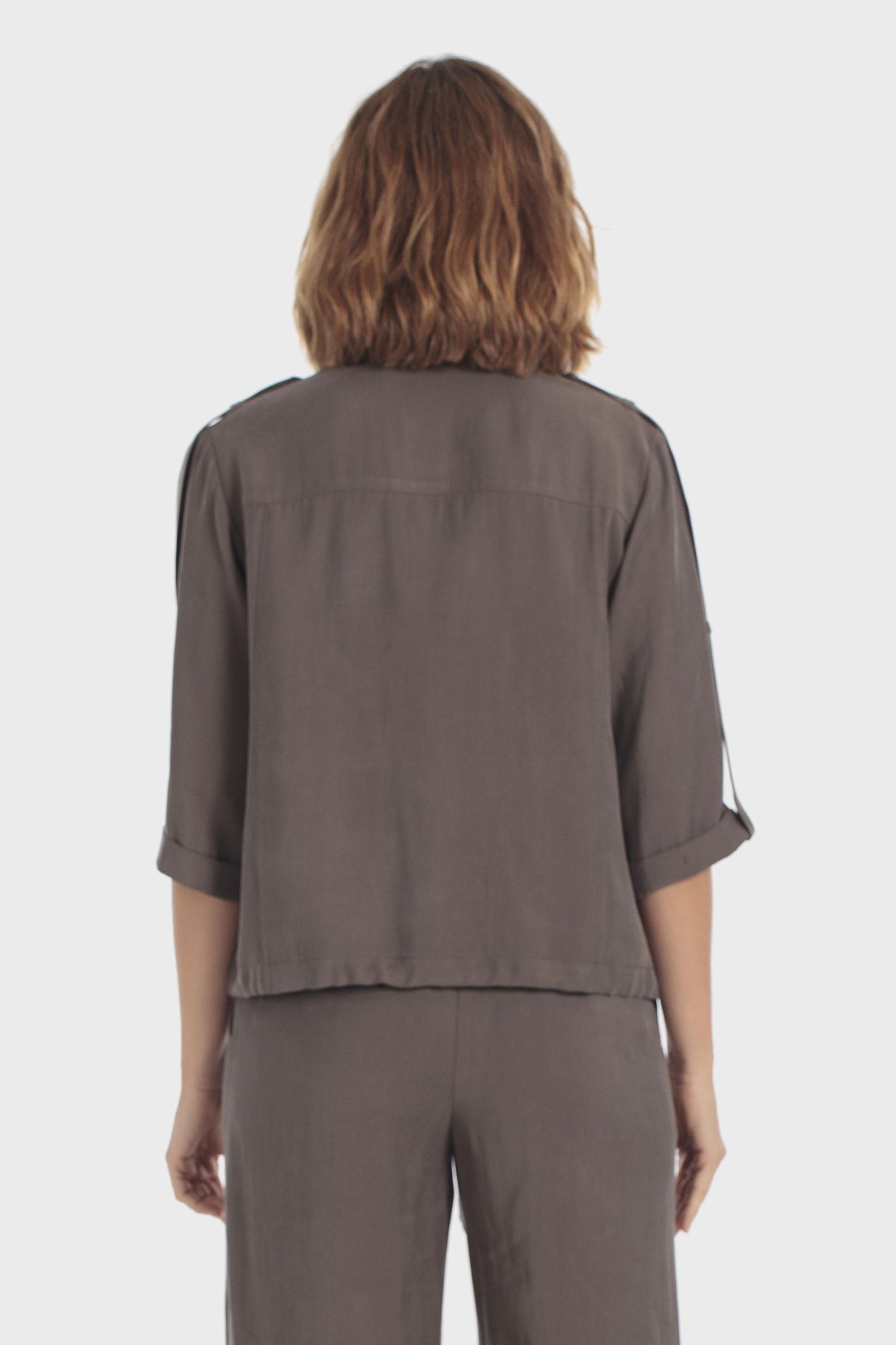 Khaki Roll-Up 3/4 Length Sleeves Overshirt, Green Khaki, large image number 4
