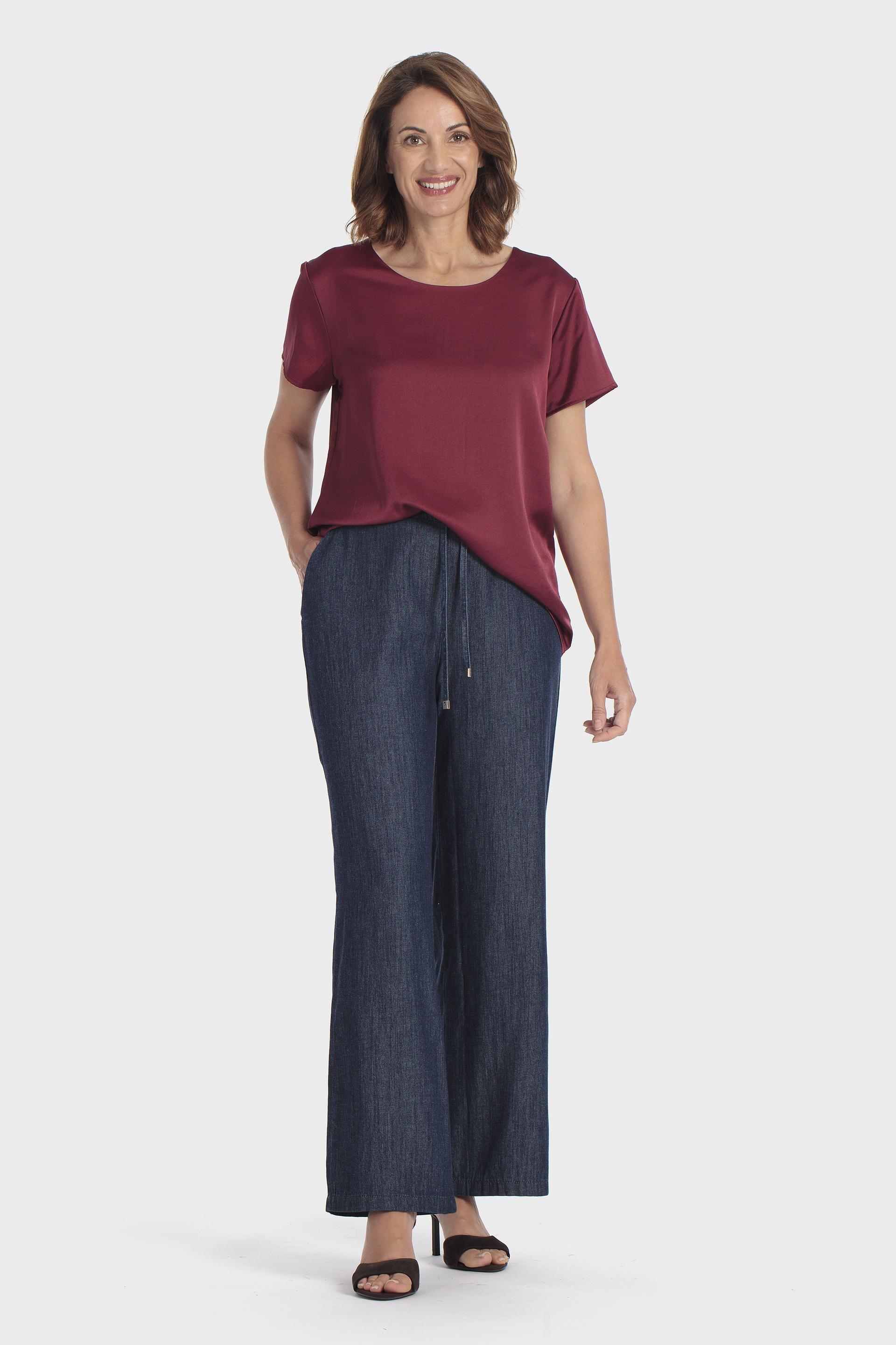 Satin Round Neck Top Red, Red Dark, medium