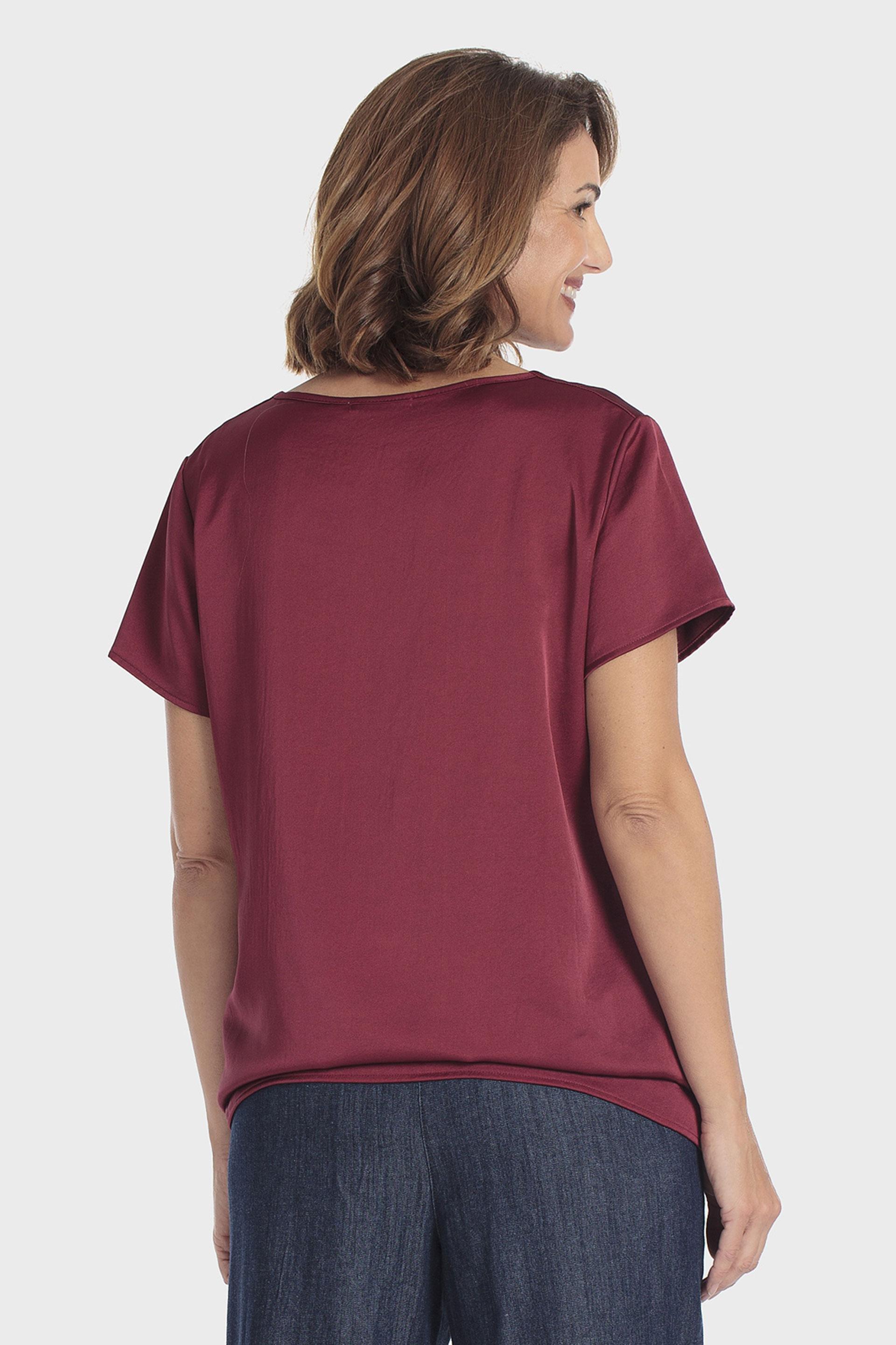 Satin Round Neck Top Red, Red Dark, large image number 2