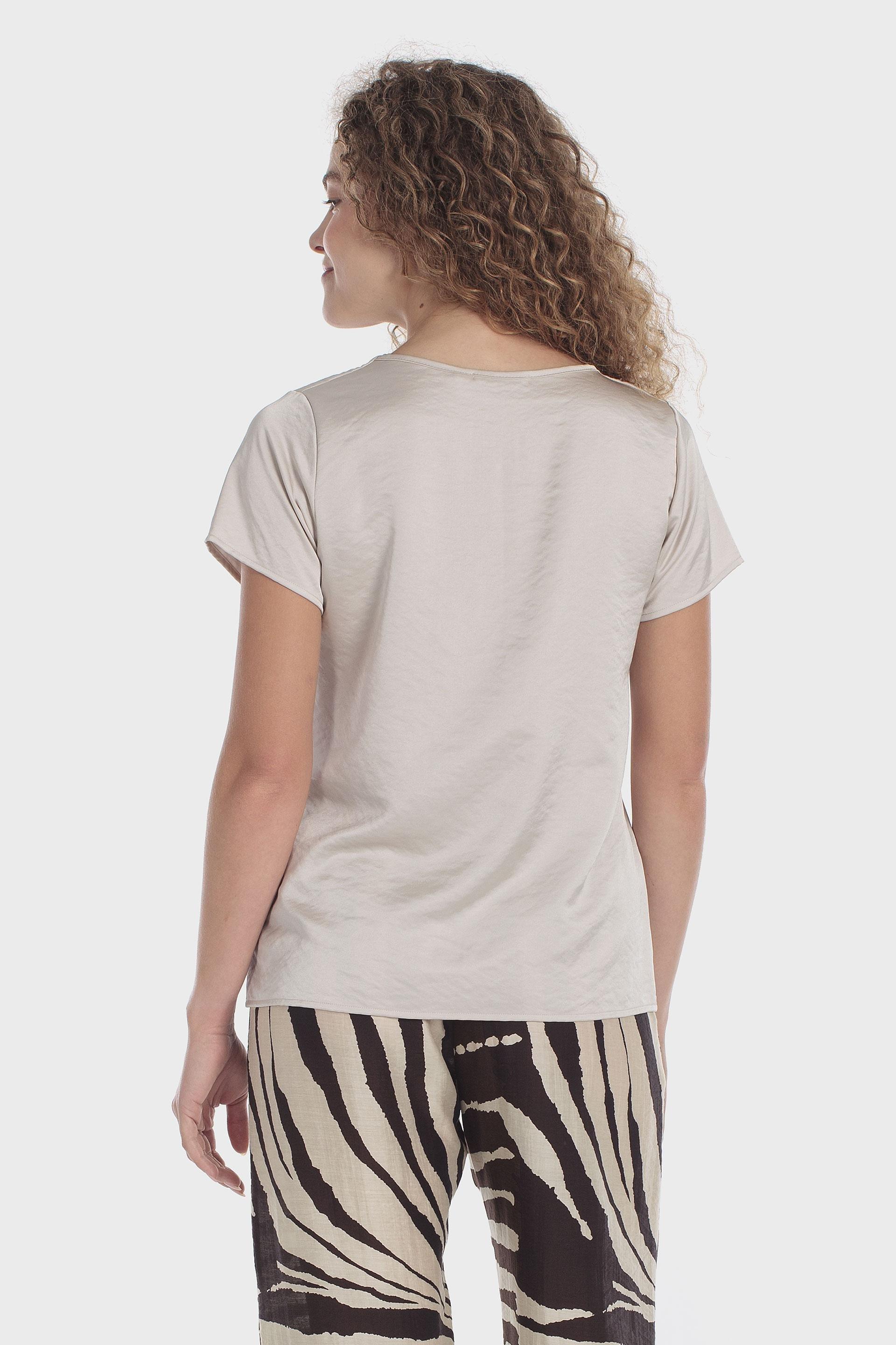 Satin Round Neck Top Cream, Beige Chalk, large image number 2