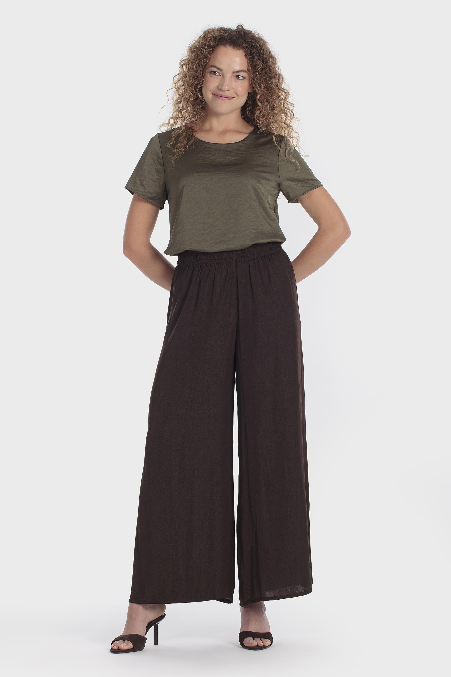 Satin Round Neck Top Khaki, Green Dark Khaki, large image number 1