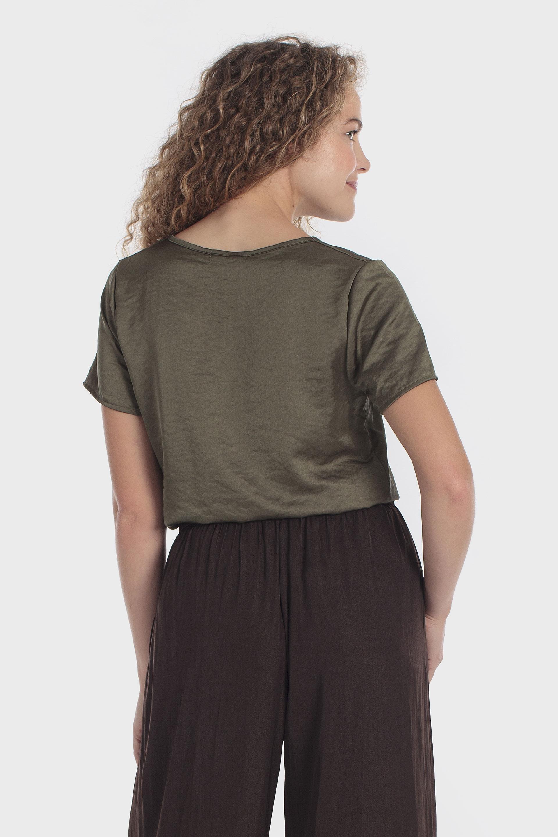Satin Round Neck Top Khaki, Green Dark Khaki, large image number 2